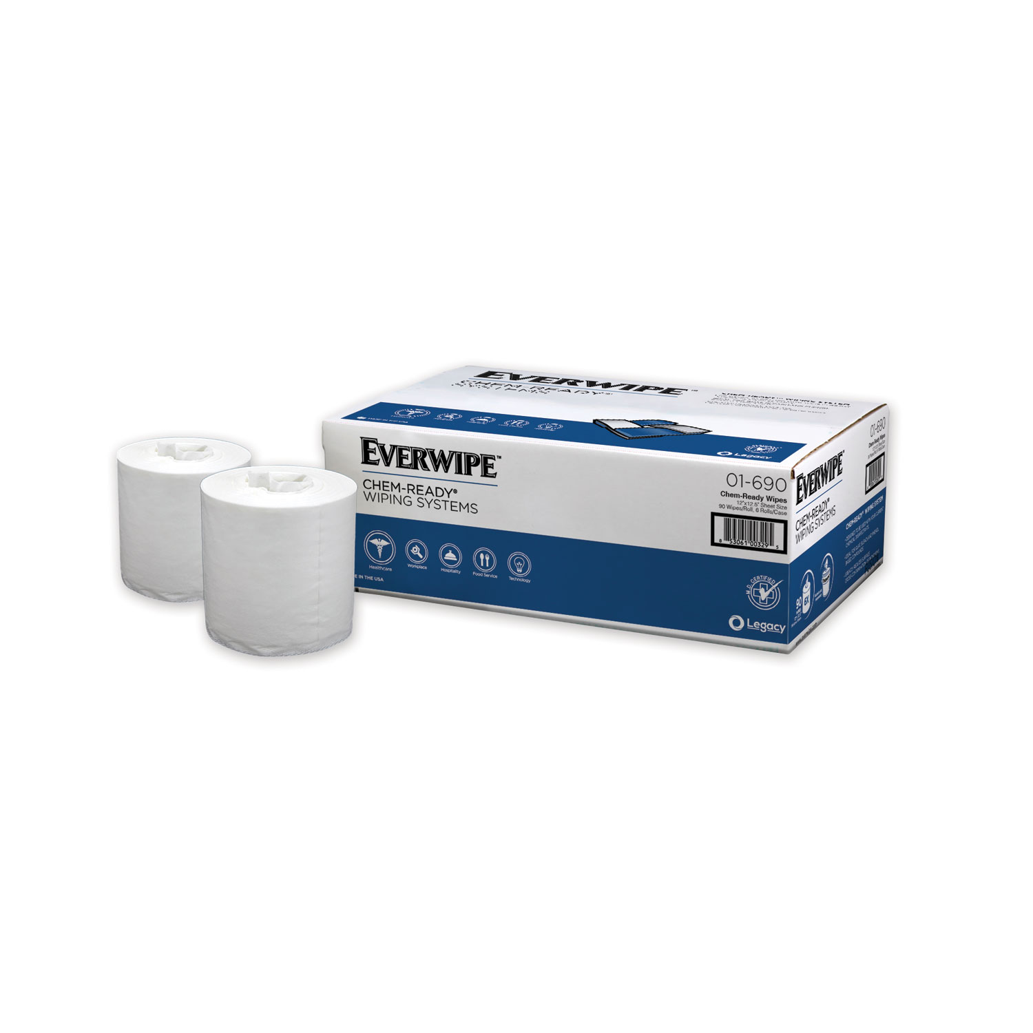  Legacy 1690 Everwipe Chem-Ready Dry Wipes, 12 x 12.5, 90/Box, 6 Boxes/Carton (GN101690) 