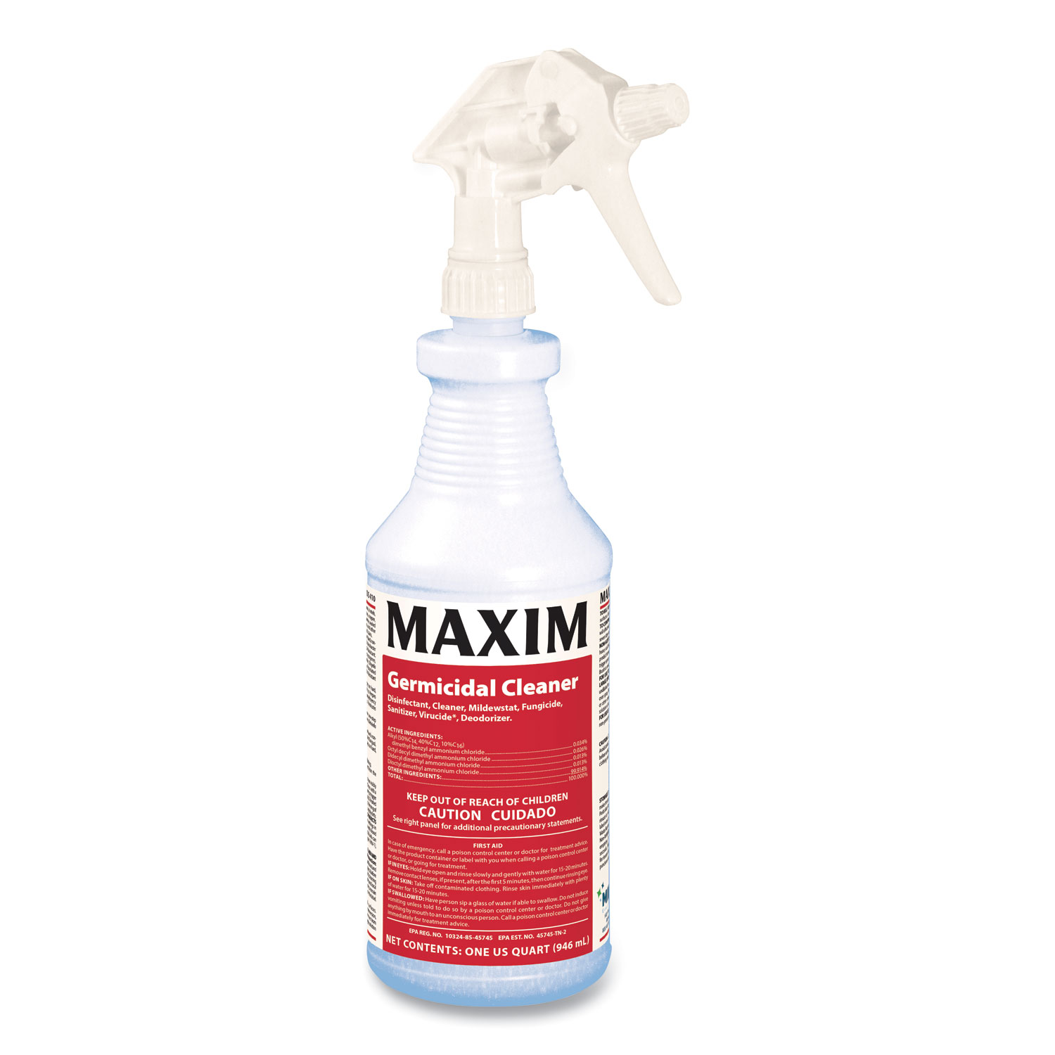 Maxim® Germicidal Cleaner, Lemon Scent, 32 oz Bottle, 12 Bottles and 1 Trigger Sprayer/Carton