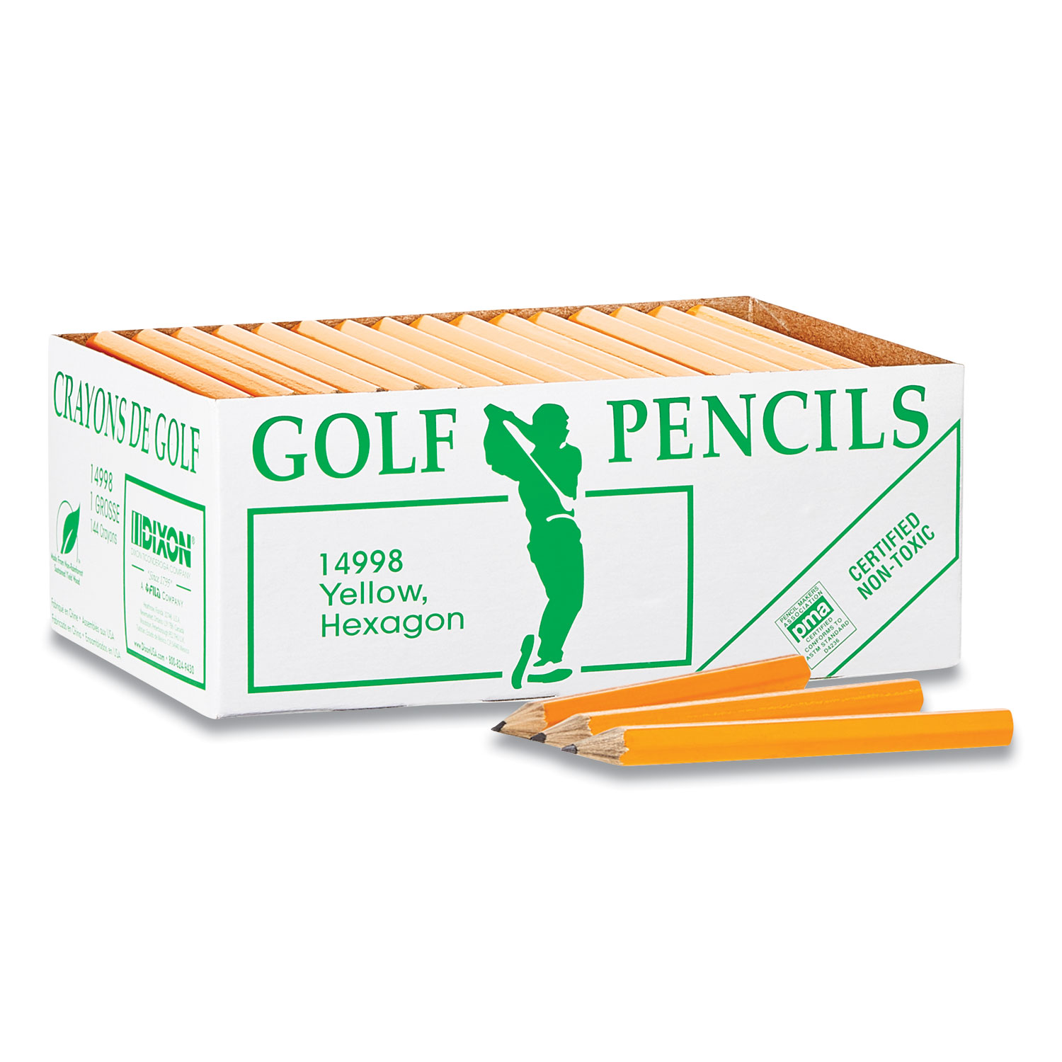 Dixon® Golf Wooden Pencils, HB (#2), Black Lead, Yellow Barrel, 144/Box