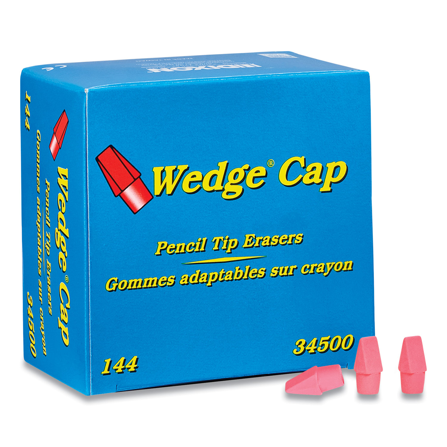 Dixon® Wedge Cap Erasers, Pink, Rubber, 144/Box