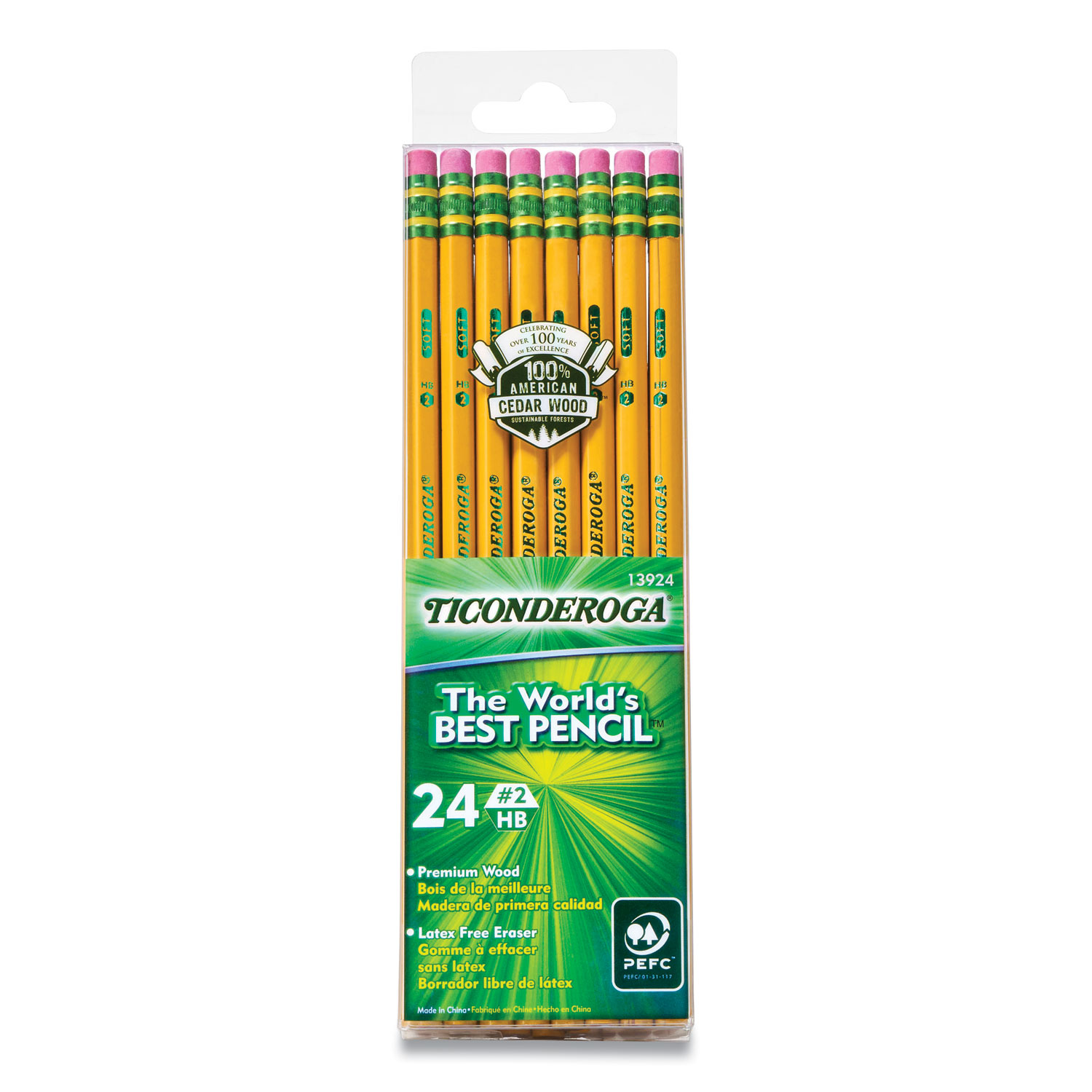  Ticonderoga 13924 Pencils, HB (#2), Black Lead, Yellow Barrel, 24/Pack (DIX505711) 