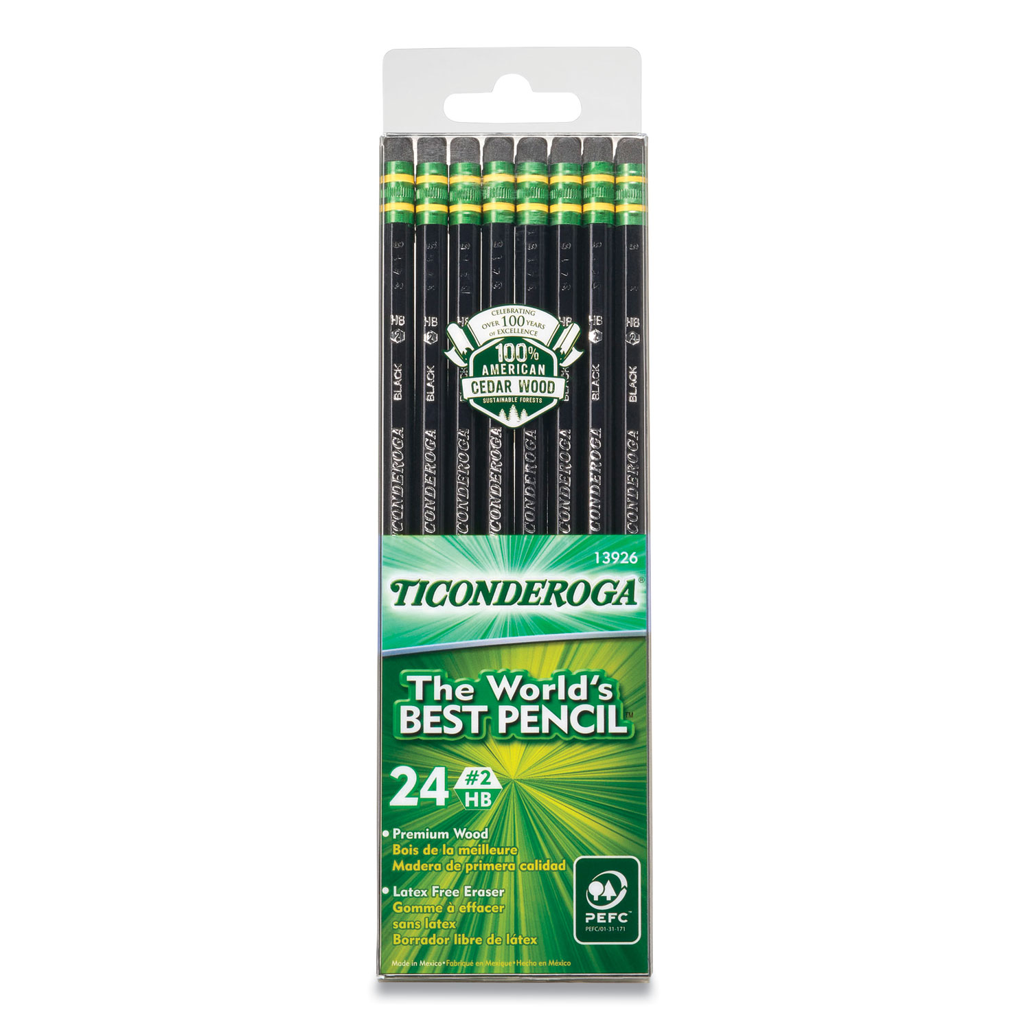 Ticonderoga® Pencils, HB (#2), Black Lead, Black Barrel, 24/Pack