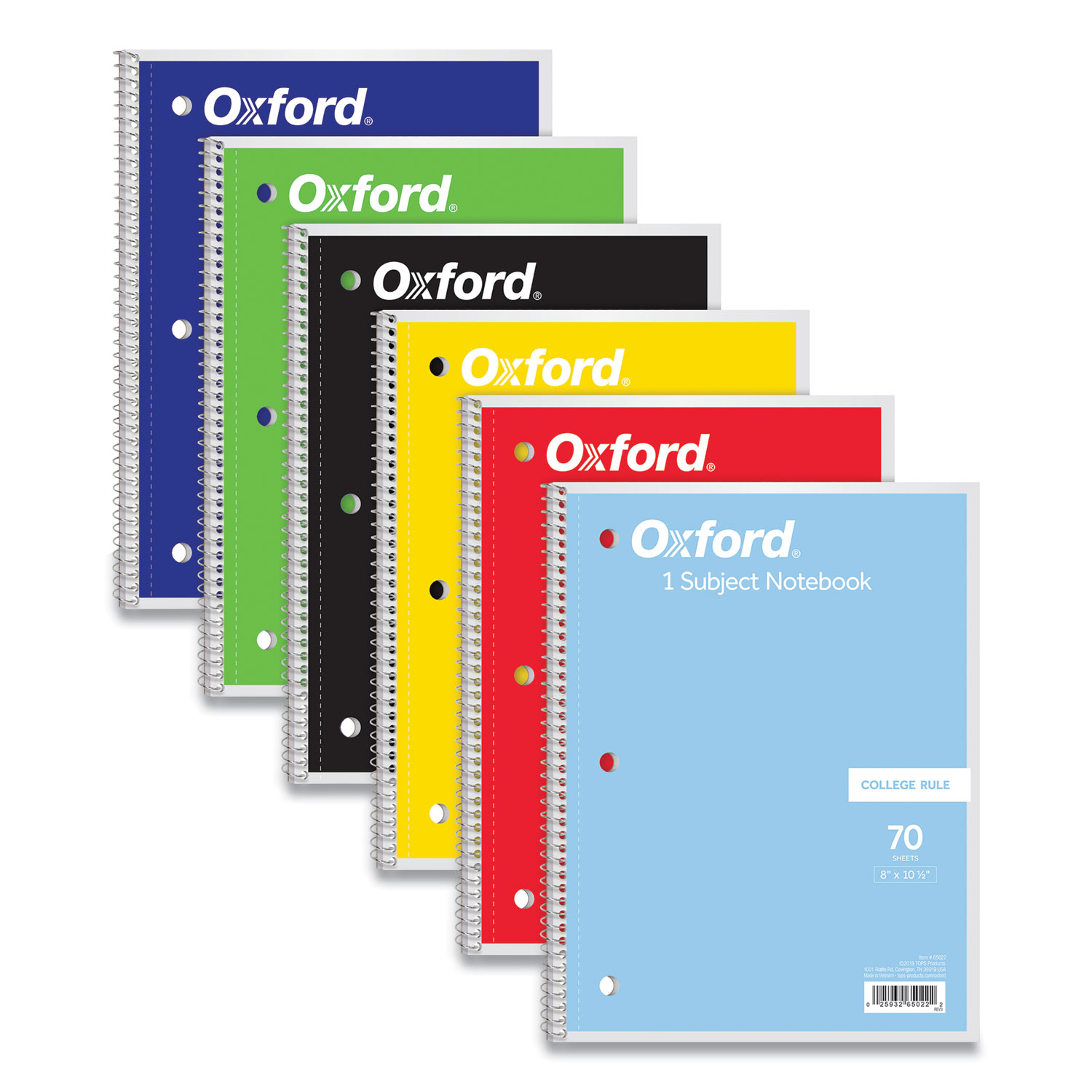 Oxford™ Coil-Lock Wirebound Notebooks, 1 Subject, Medium/College Rule, Randomly Assorted Cover Colors, 10.5 x 8, 70 Sheets
