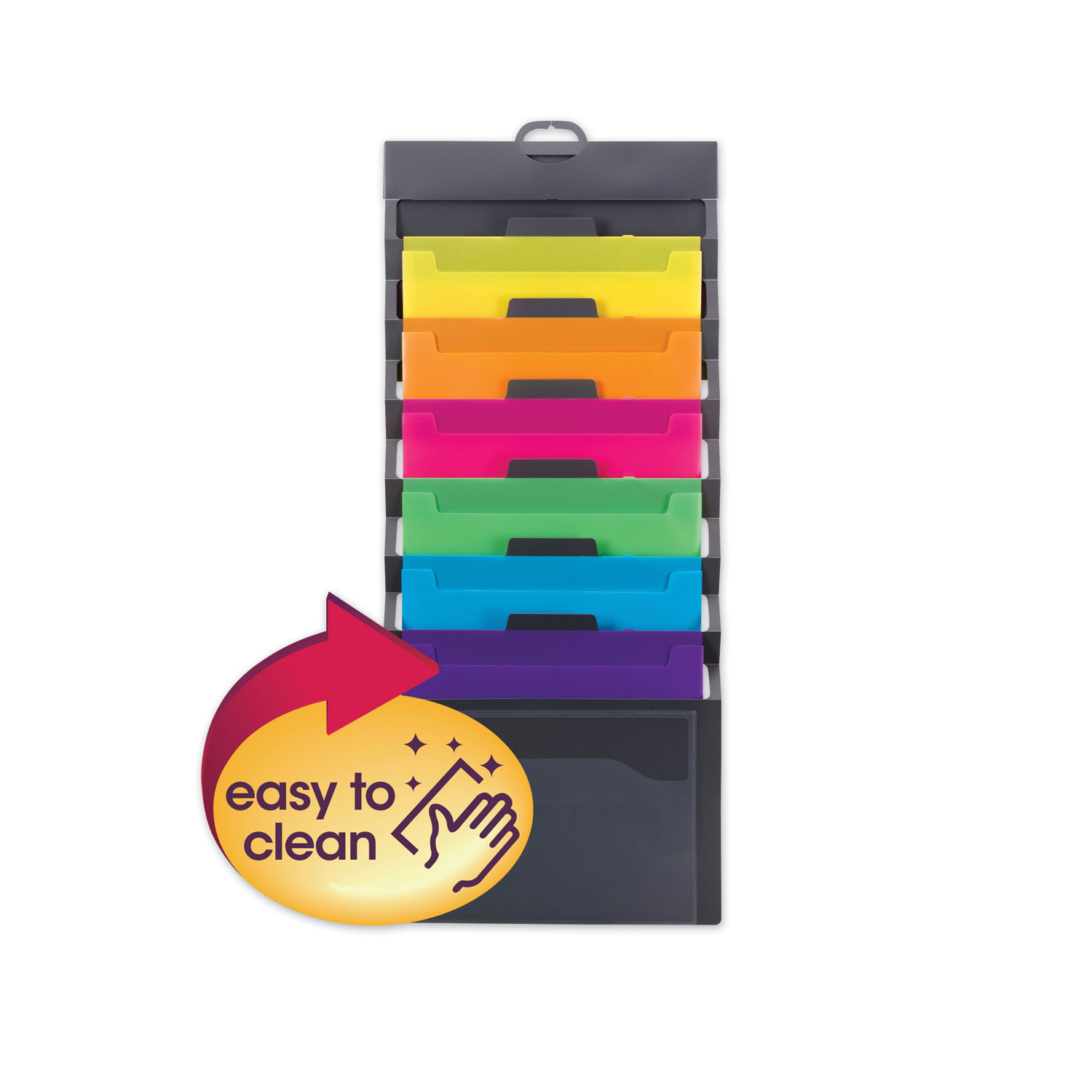 Cascading Wall Organizer, 14.25 x 33, Letter, Gray with 6 Bright Color Pockets