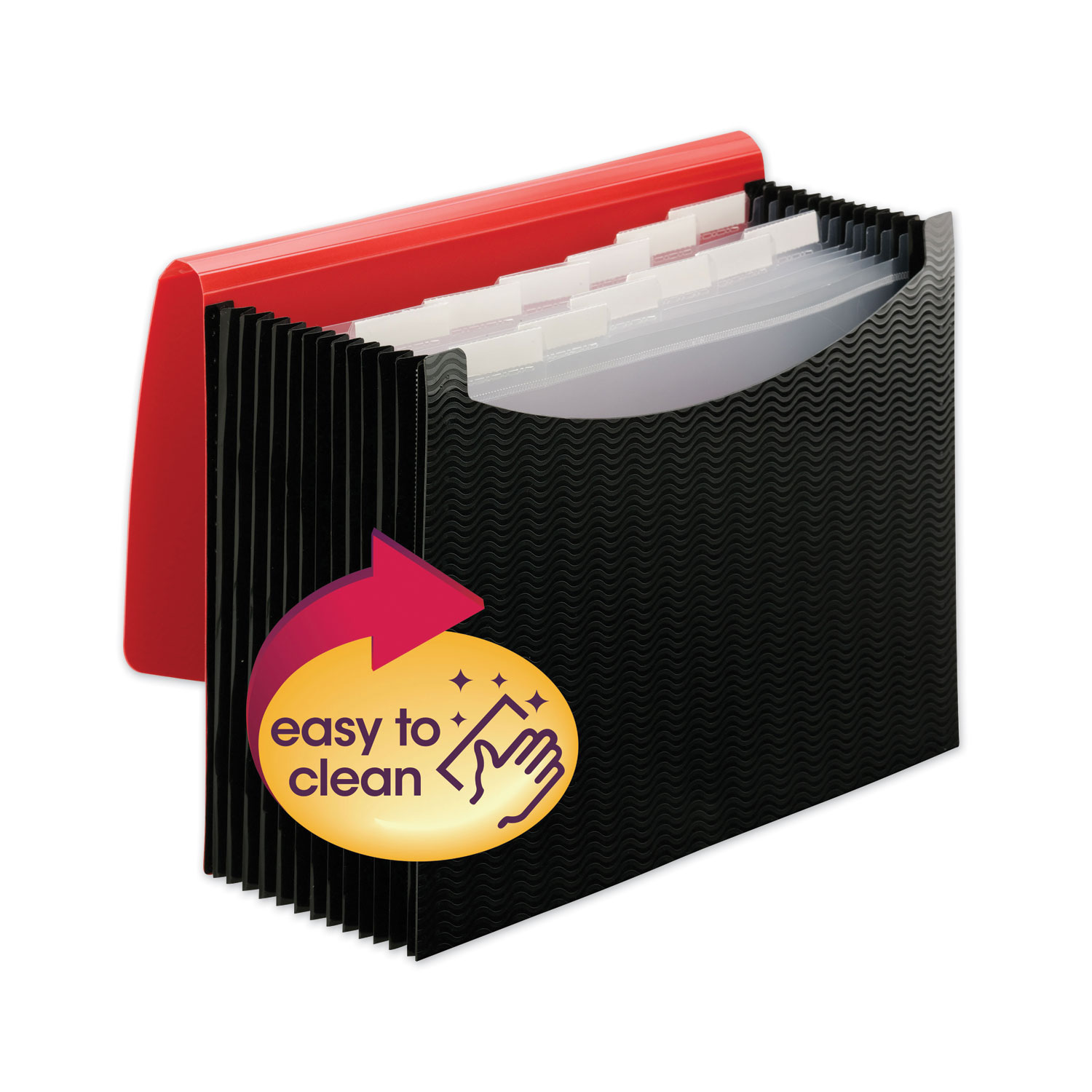 12-Pocket Poly Expanding File, 0.88" Expansion, 12 Sections, 1/6-Cut Tab, Letter Size, Black/Red
