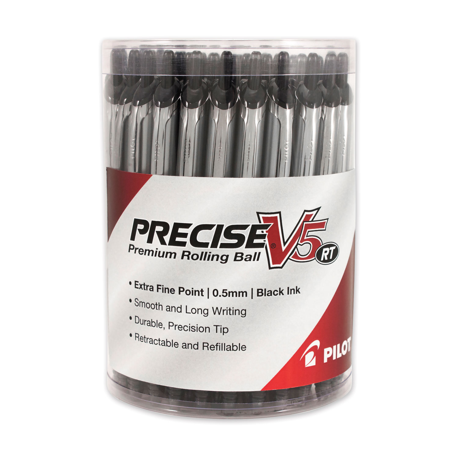  Pilot 84067 Precise V5RT Retractable Roller Ball Pen, Extra-Fine 0.5 mm, Black Ink, Black/Silver Barrel, 30/Pack (PIL50549) 