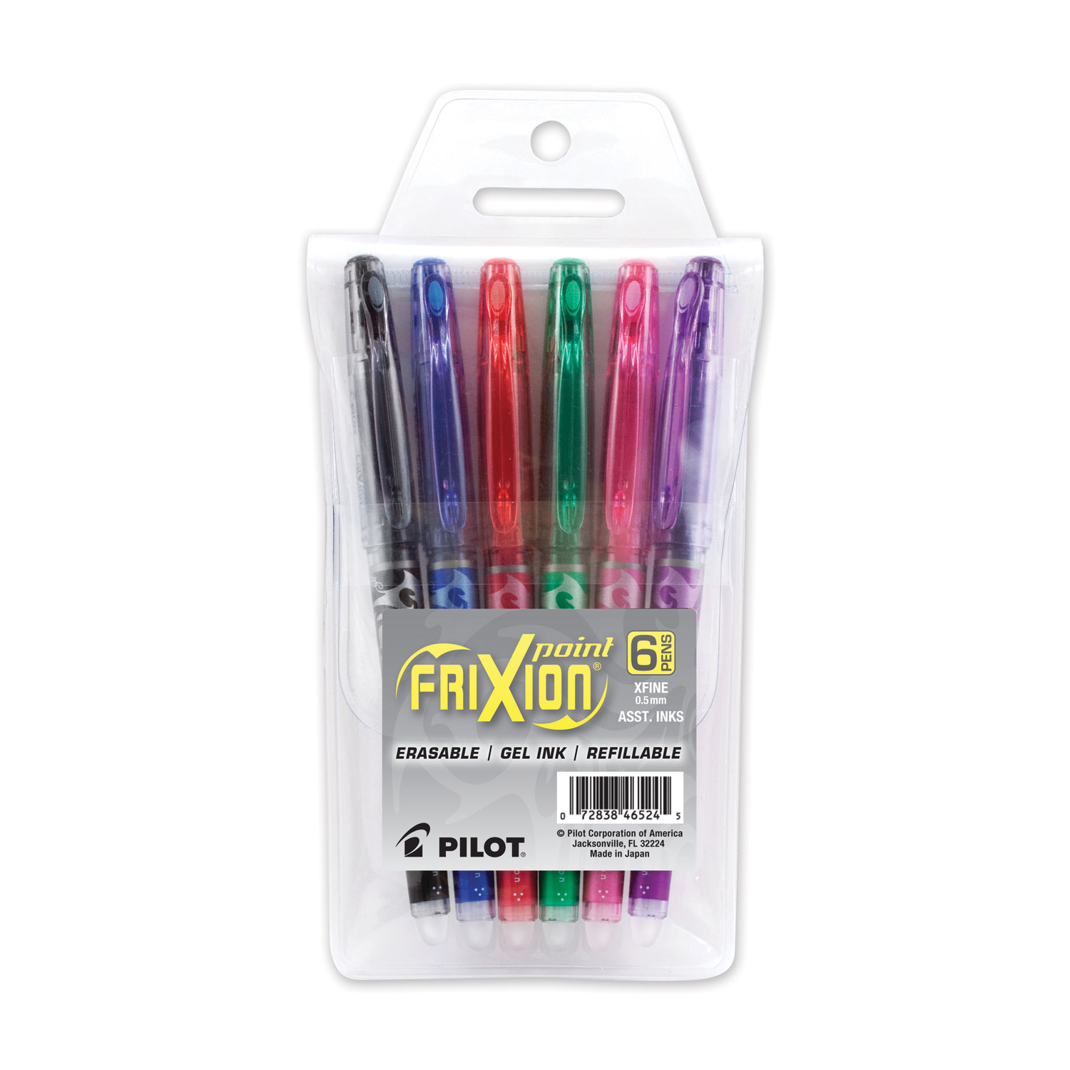 Pilot® FriXion Point Erasable Stick Gel Pen, Extra-Fine 0.5 mm, Assorted Ink/Barrel, 6/Pack