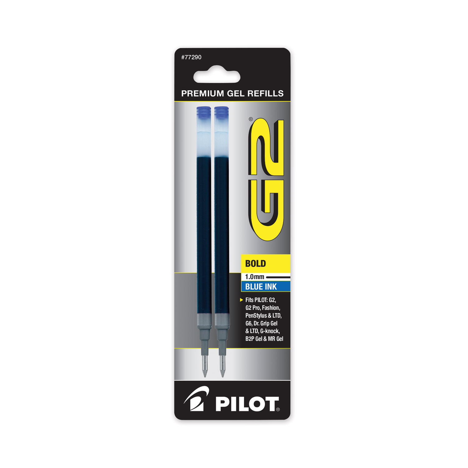  Pilot 77290 Refill for Pilot G2 Gel Ink Pens, Bold Point, Blue Ink, 2/Pack (PIL953563) 