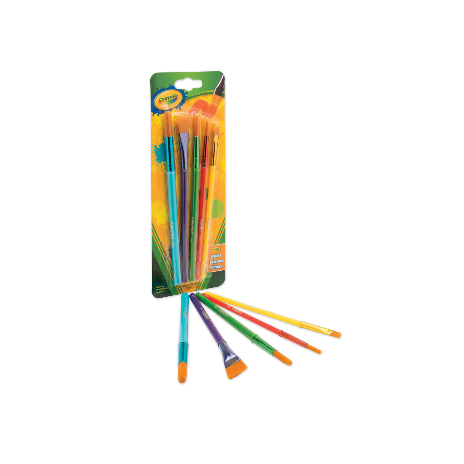  Crayola 05-3506 Arts and Craft Brush Set, Assorted Sizes, Natural Hair, Angled; Flat; Round, 5/Set (CYO053506) 