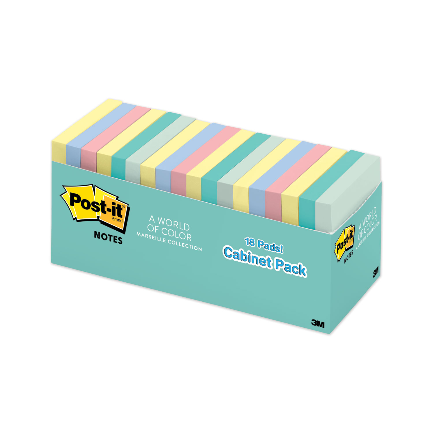  Post-it Notes MMM65418APCP Original Pads in Marseille Colors, Cabinet Pack, 3 x 3, 100 Sheets/Pad, 18 Pads/Pack (MMM2715743) 