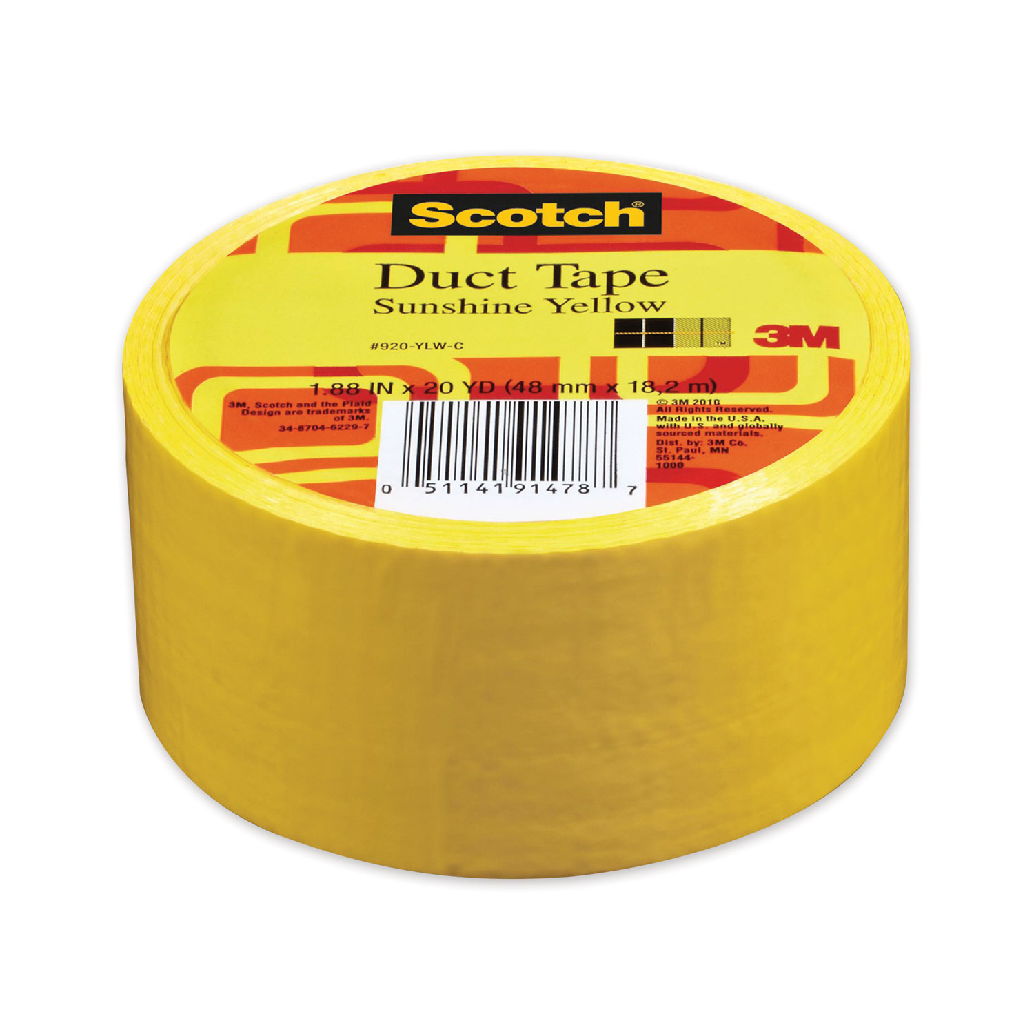  Scotch 920-YLW-C Duct Tape, 1.88 x 20 yds, Sunshine Yellow (MMM70005058196) 