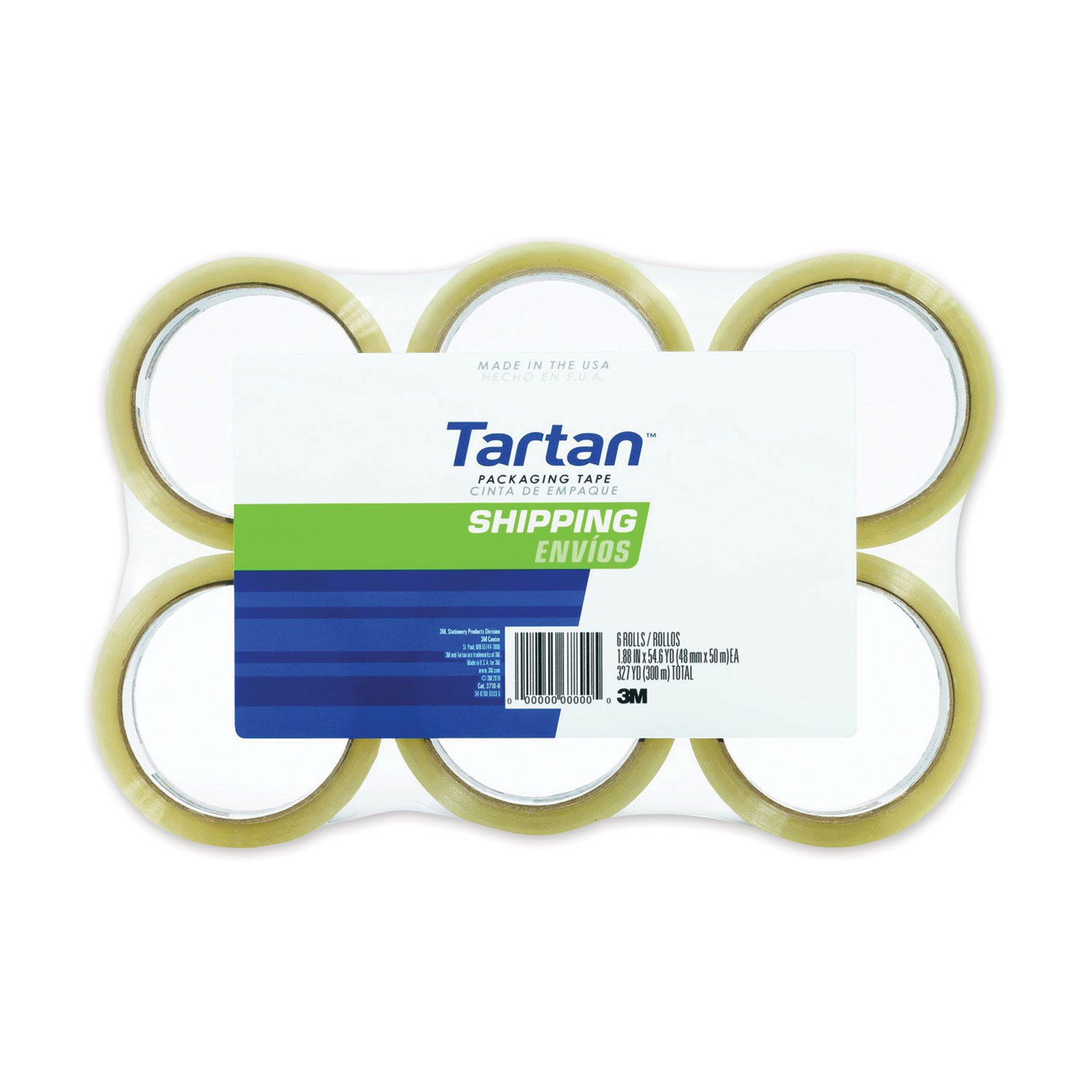 Tartan™ 3710 Packaging Tape, 3 Core, 1.88 x 109.3 yds, Clear, 6/Pack