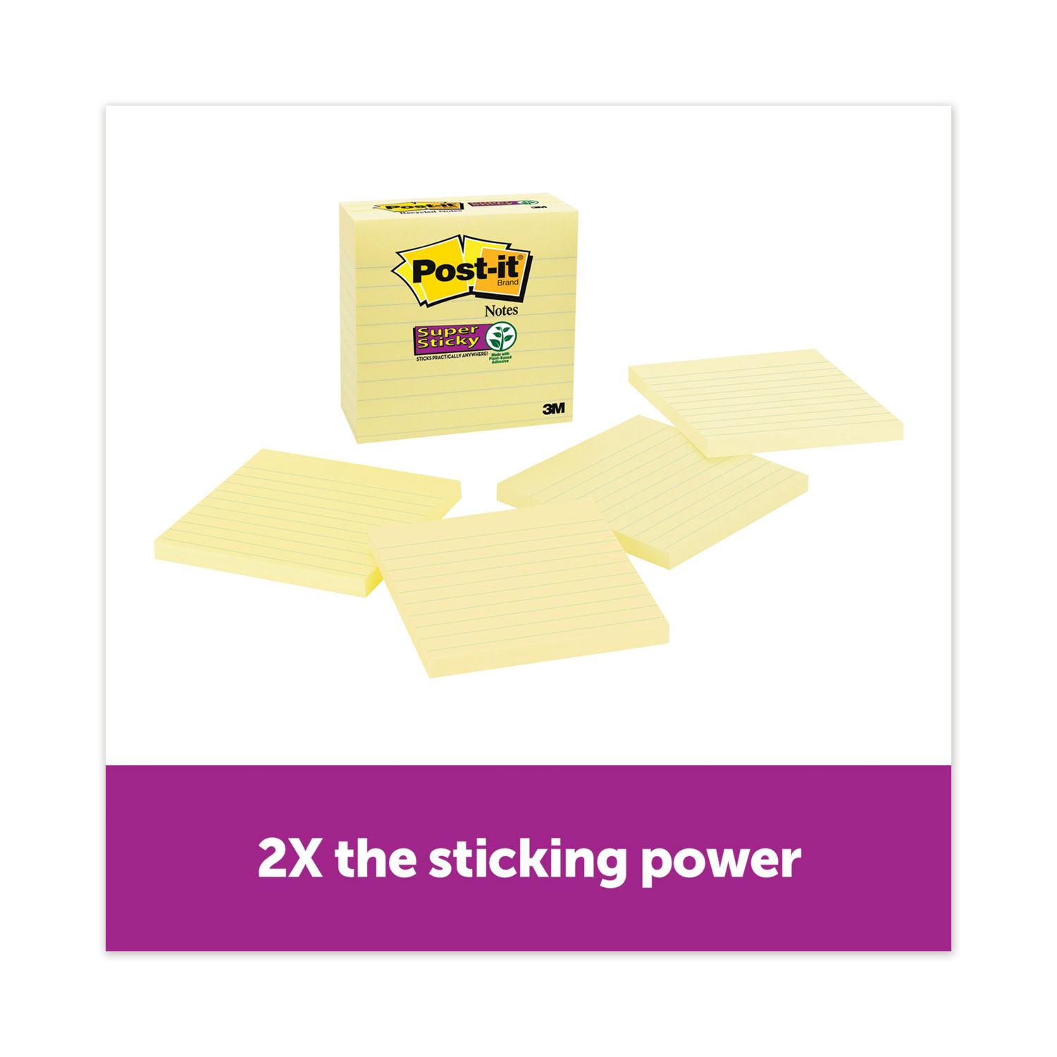  Post-it Notes Super Sticky 675-4SSCY Pads in Canary Yellow, Lined, 4 x 4, 90 Sheets/Pad, 4 Pads/Pack (MMM70005166353) 
