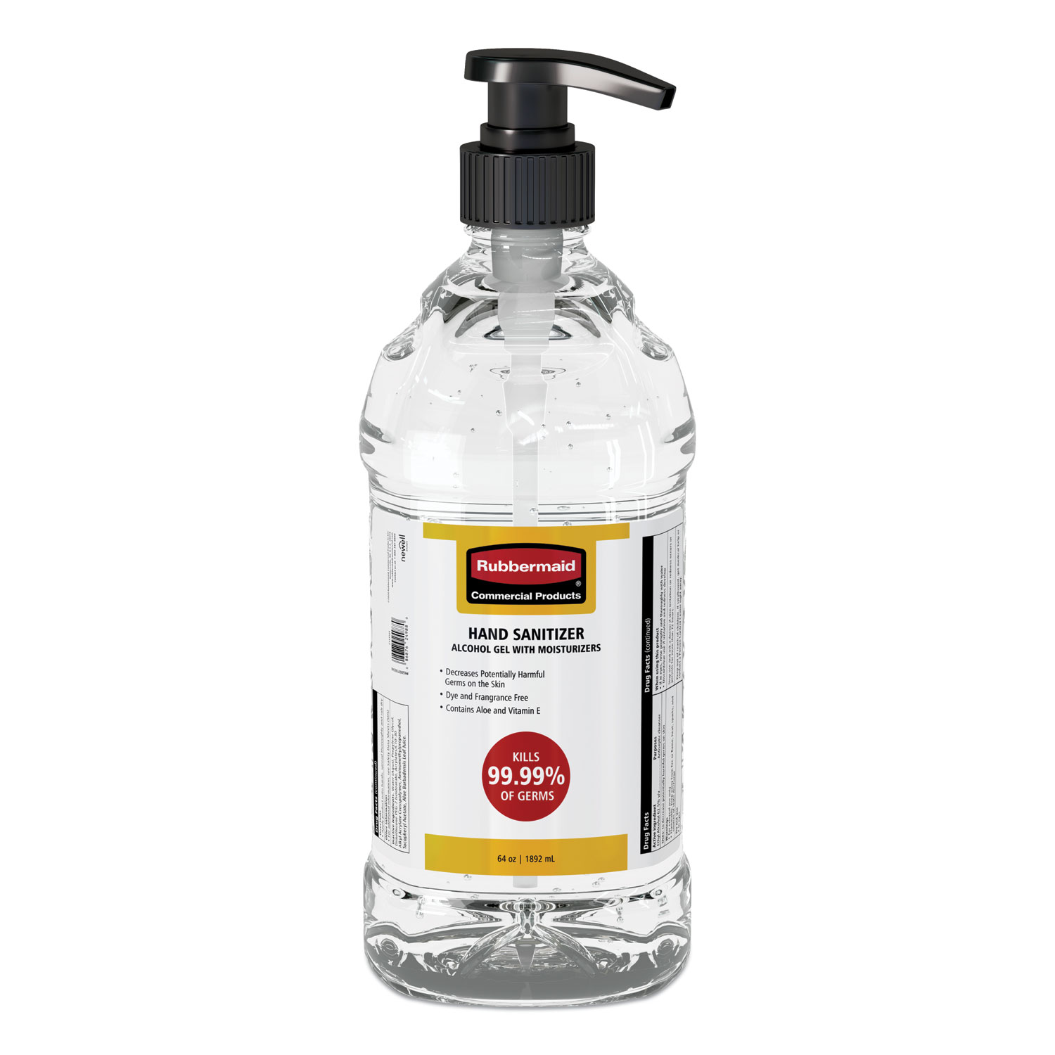  Rubbermaid Commercial 2133501 Table Top Gel Hand Sanitizer, 64 oz Pump Bottle, Unscented, 4/Carton (RCP2133501CT) 