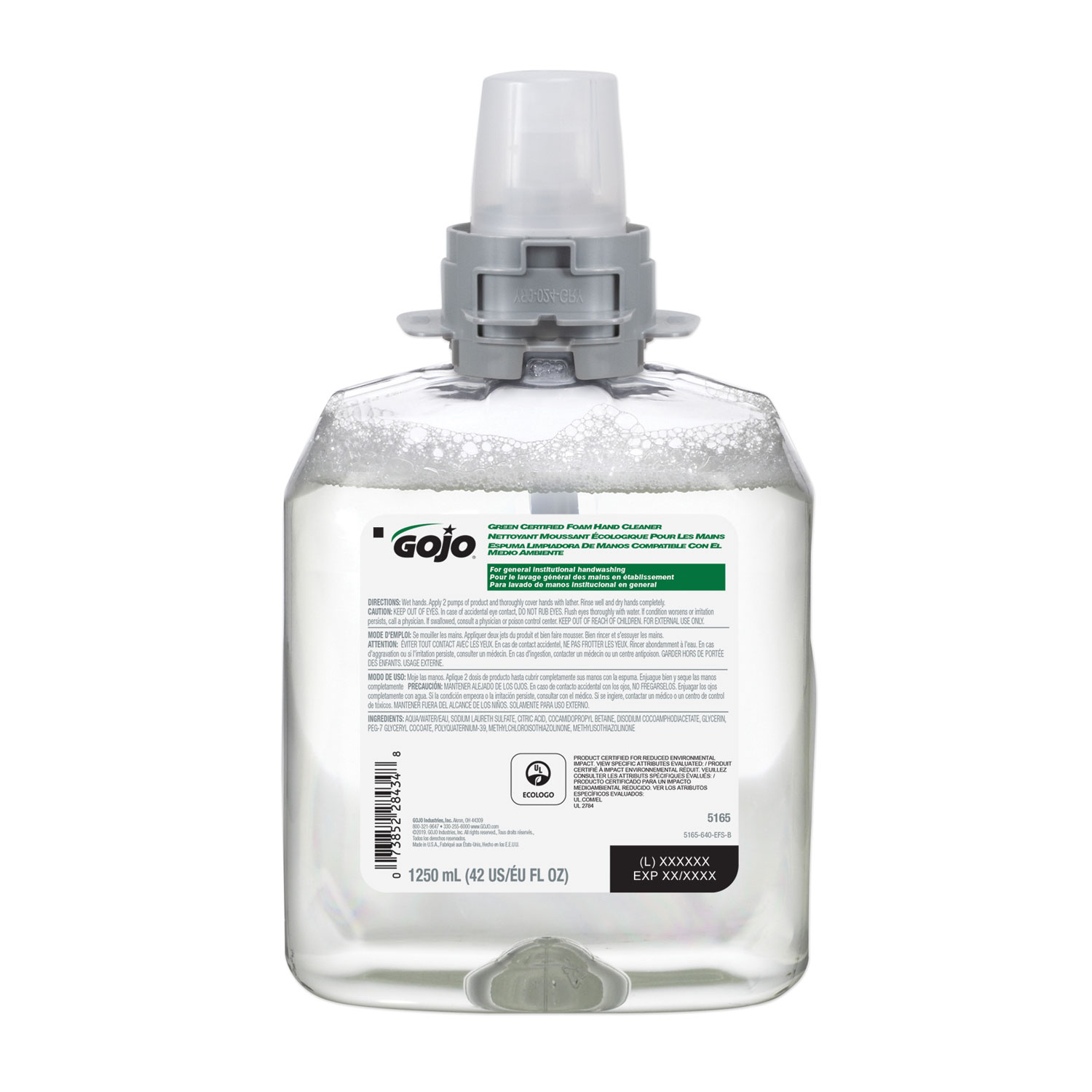  GOJO 5165-04 Green Certified Foam Hand Cleaner, 1250 mL Refill, 4/Carton (GOJ516504CT) 