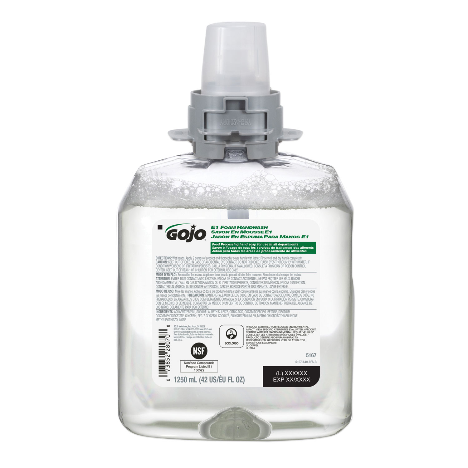 GOJO® E1 Foam Handwash, 1250 mL, 4/Carton