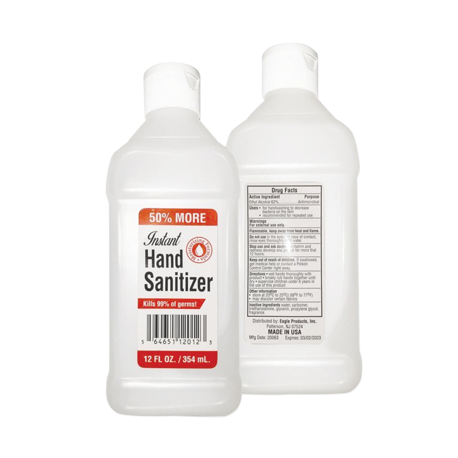 Hand Sanitizer, 12 oz Bottle, Unscented, 24/Carton