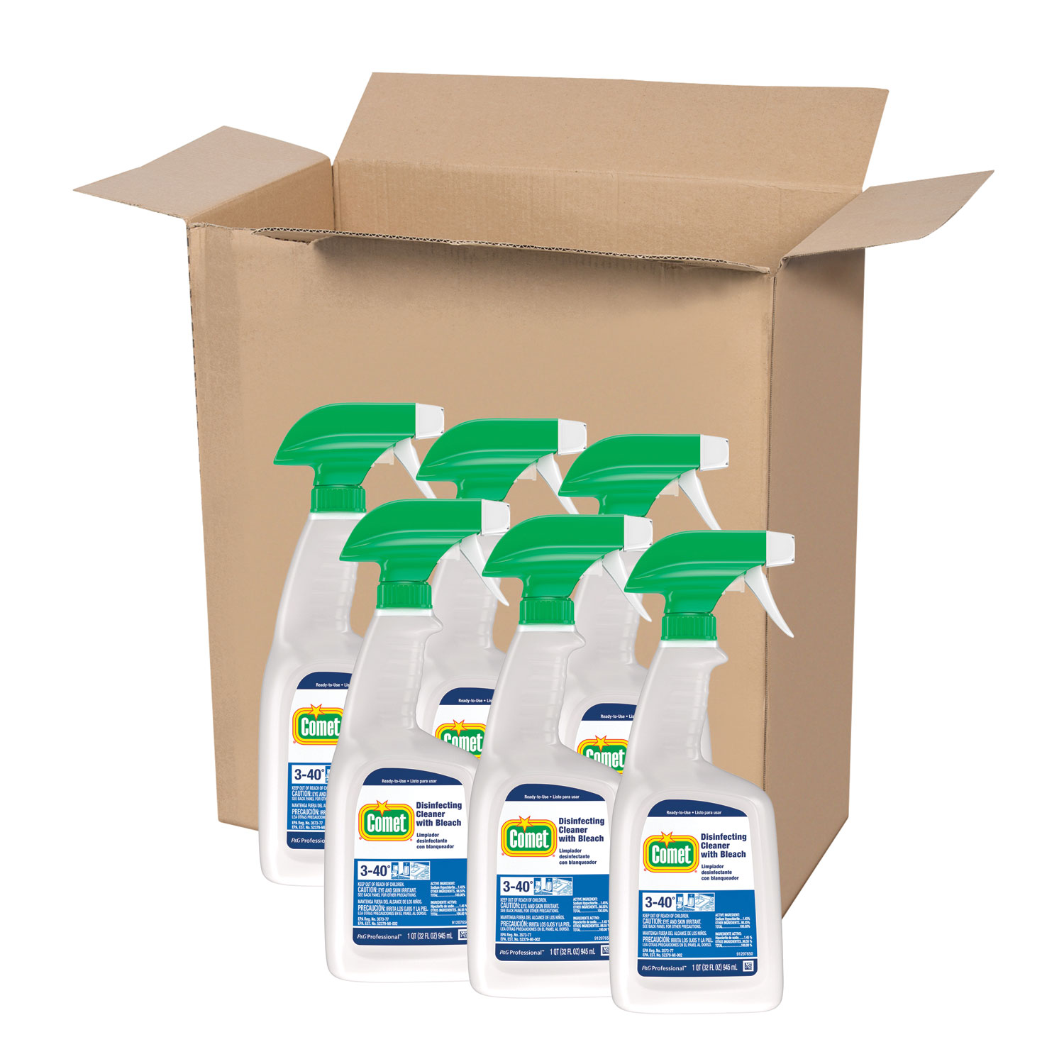 Comet® Disinfecting Cleaner w/Bleach, 32 oz, Plastic Spray Bottle, Fresh Scent, 6/Carton