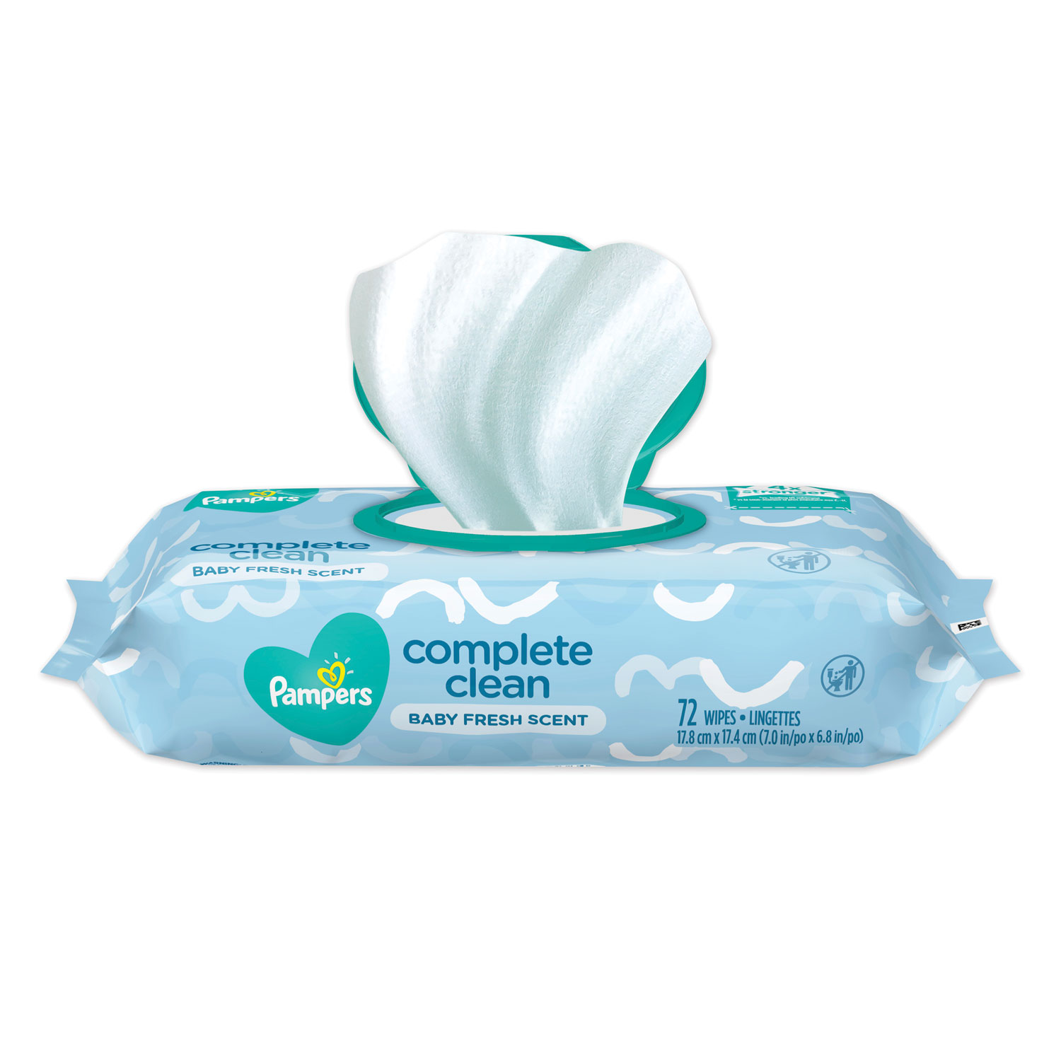  Pampers 75536 Complete Clean Baby Wipes, 1-Ply, Baby Fresh, 72 Wipes/Pack, 8 Packs/Carton (PGC75536) 