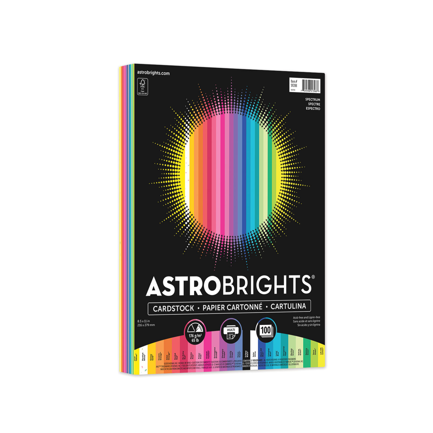  Astrobrights 91398 Color Cardstock, 65 lb, 8.5 x 11, Assorted Colors, 100/Pack (WAU91398) 