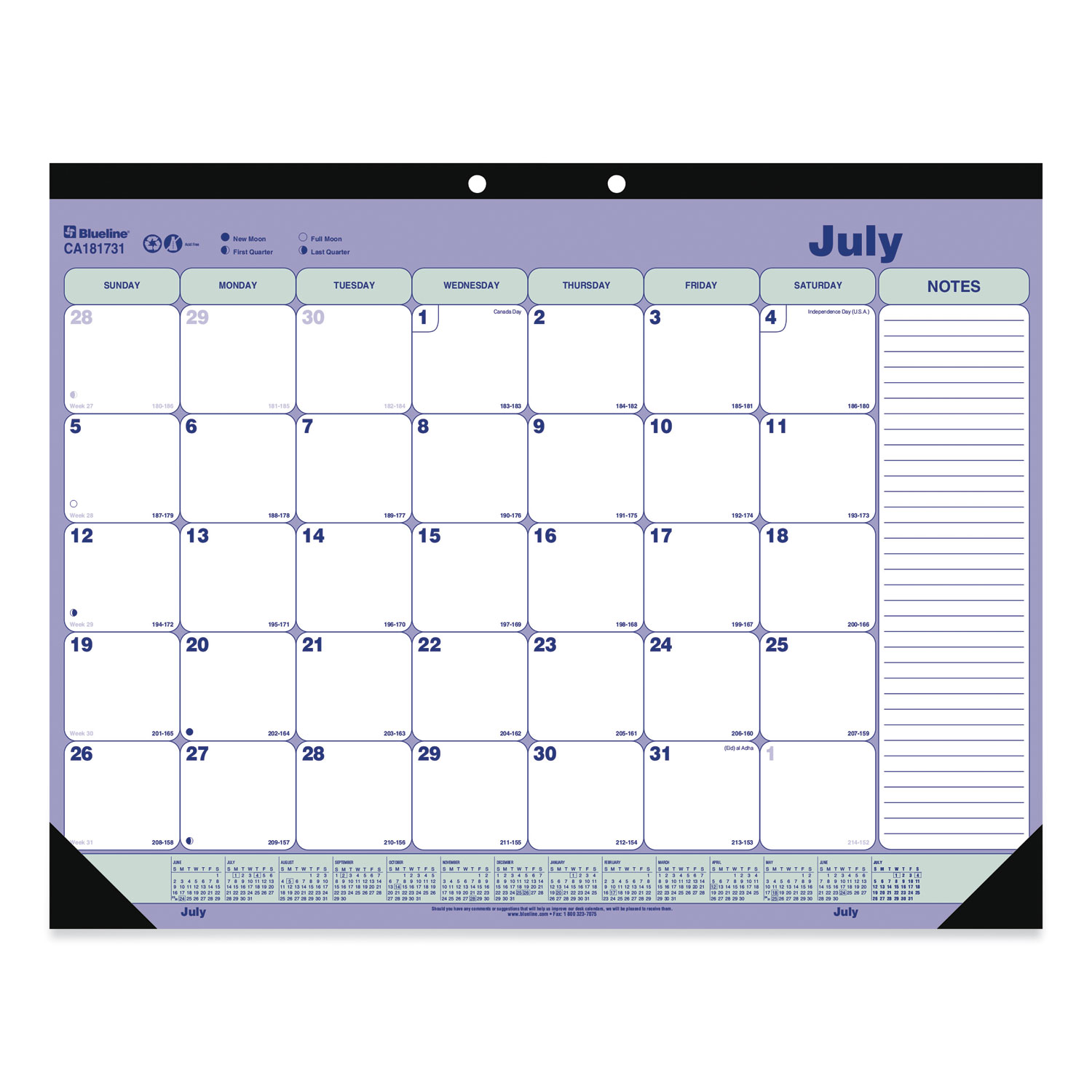  Blueline CA181731 Academic Desk Pad Calendar, 21.25 x 16, White/Blue/Green, 2020-2021 (REDCA181731) 
