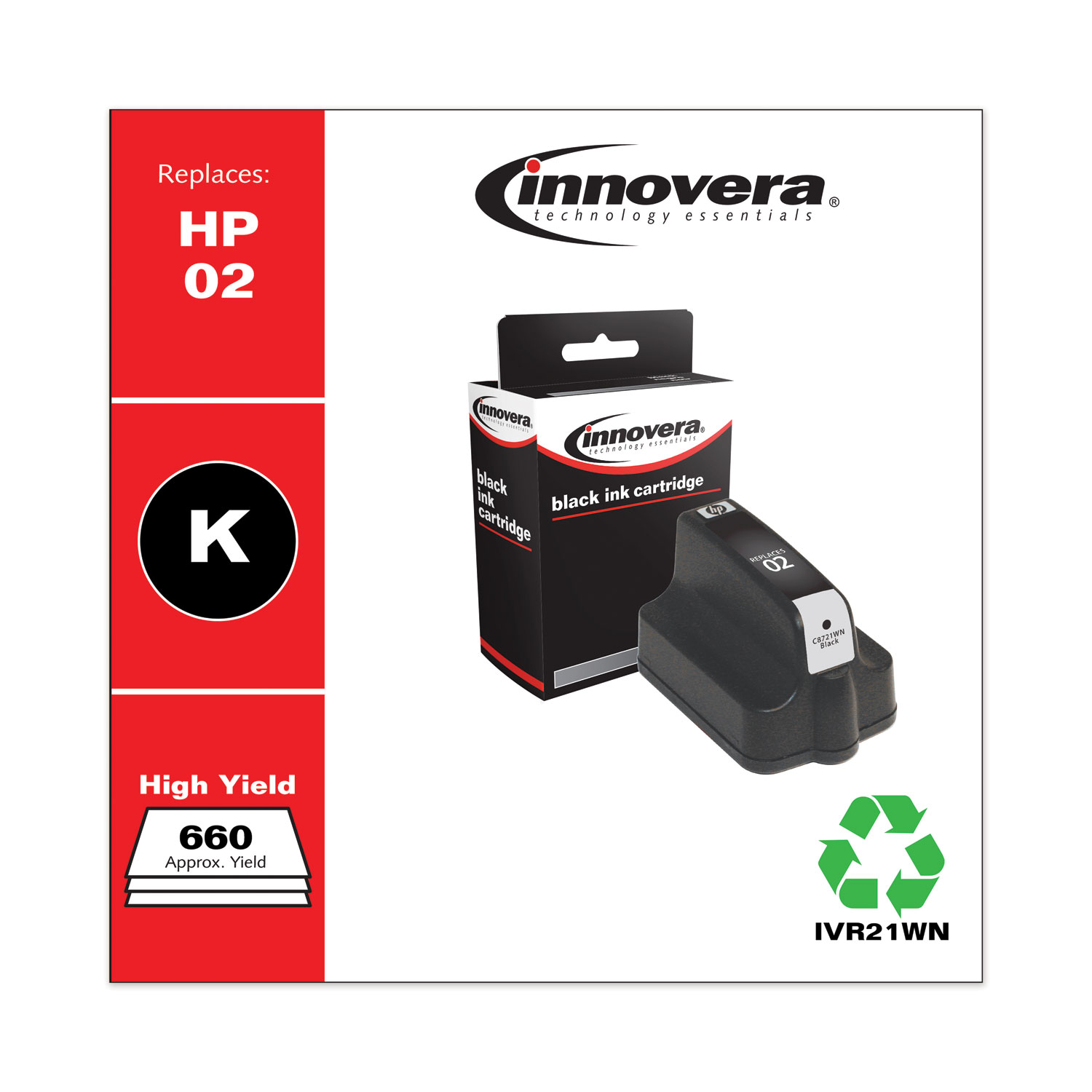 Remanufactured C8721WN (02) Ink, 660 Page-Yield, Black