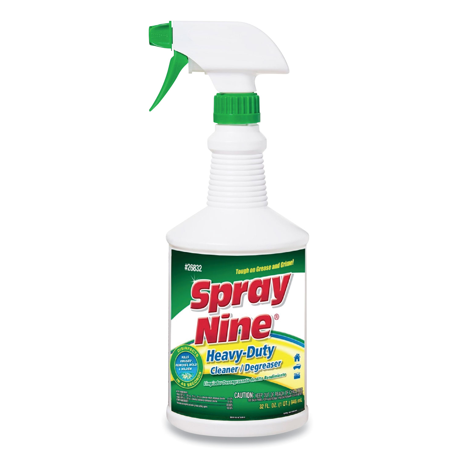  Spray Nine 26833 Heavy Duty Cleaner/Degreaser/Disinfectant, Citrus Scent, 32 oz Bottle, 1 Trigger Sprayer per Carton, 12 Bottles/Carton (ITW26833) 