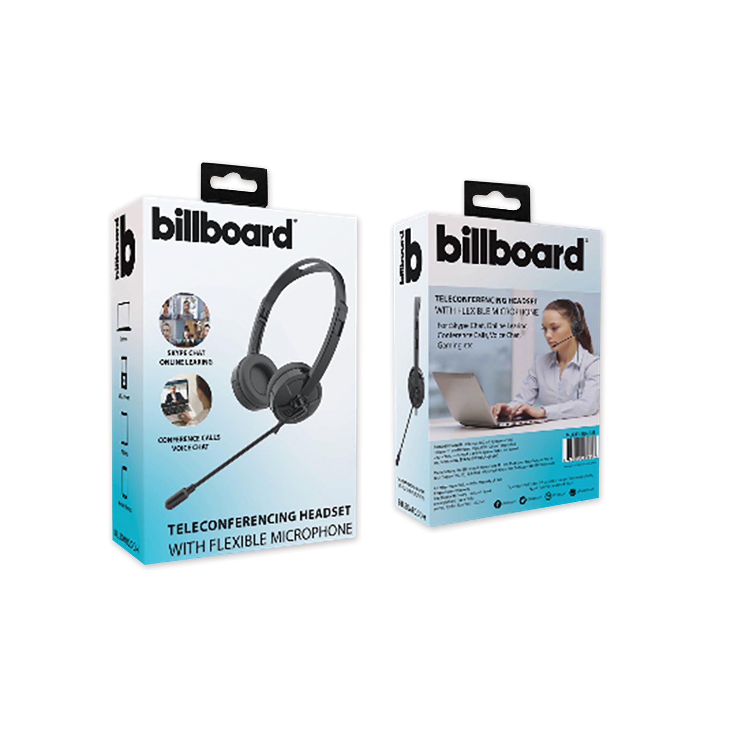 billboard® Telecom Headset, Binaural, Over the Head/Behind the Head, Black