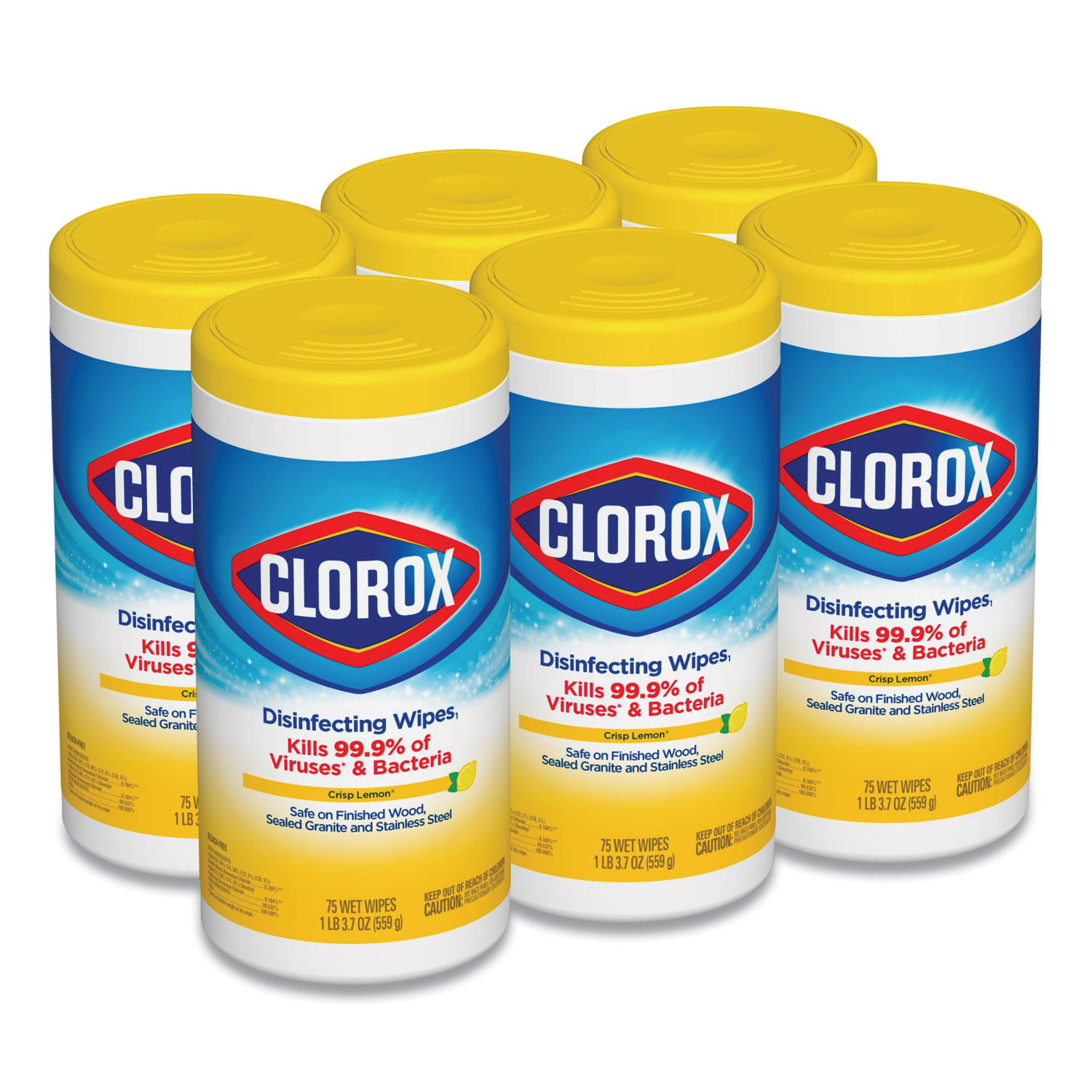  Clorox 01628 Disinfecting Wipes, 7 x 7 3/4, Crisp Lemon, 75/Canister, 6 Canisters/Carton (CLO01628) 