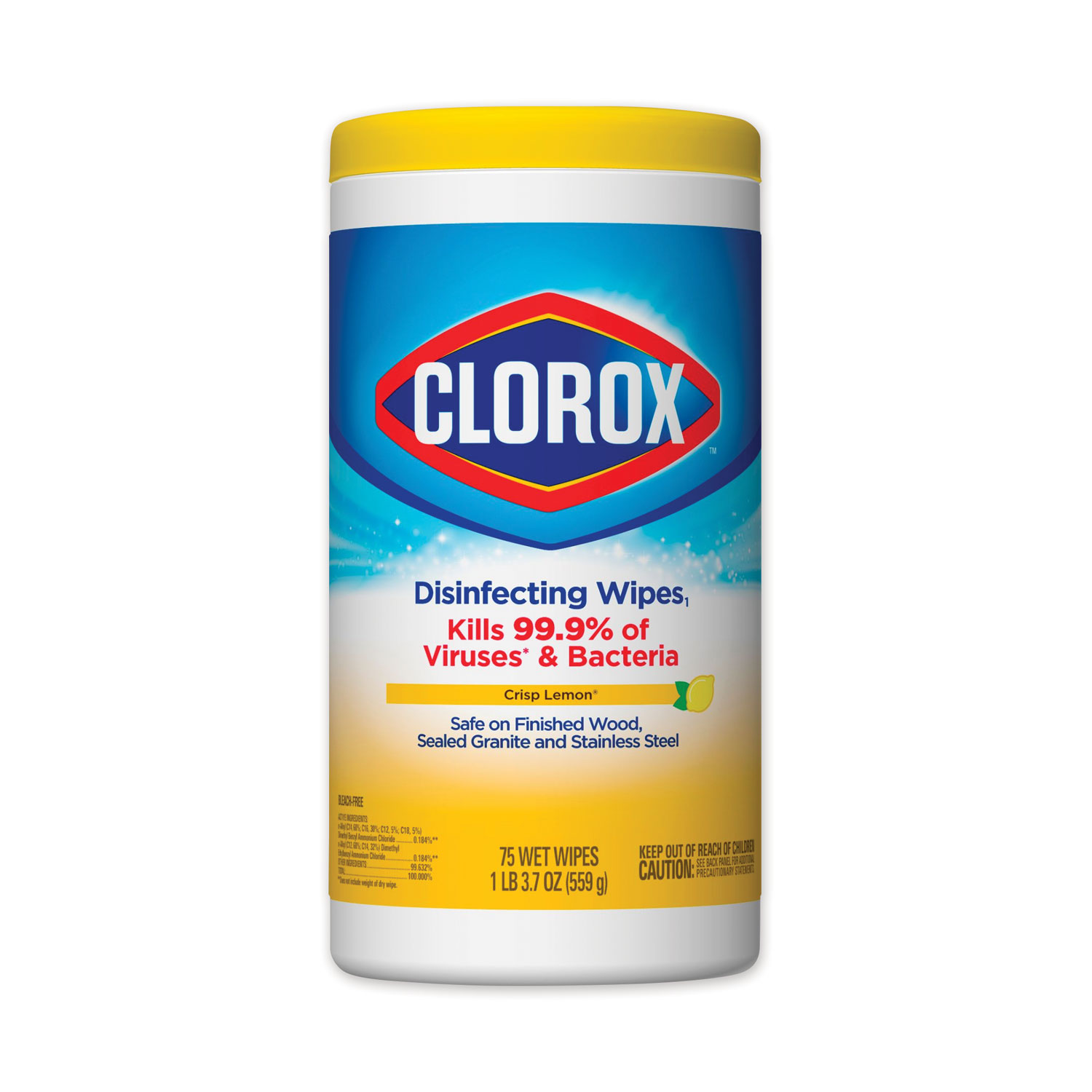  Clorox 01628 Disinfecting Wipes, 7 x 7 3/4, Crisp Lemon, 75/Canister (CLO01628EA) 