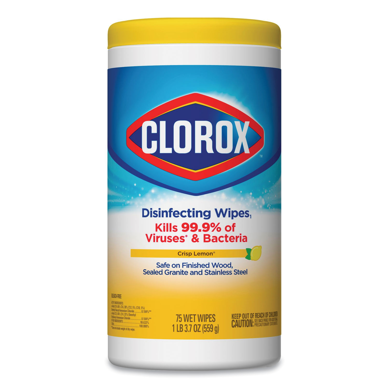 Disinfecting Wipes, 7 x 8, Crisp Lemon, 35/Canister, 12/Carton