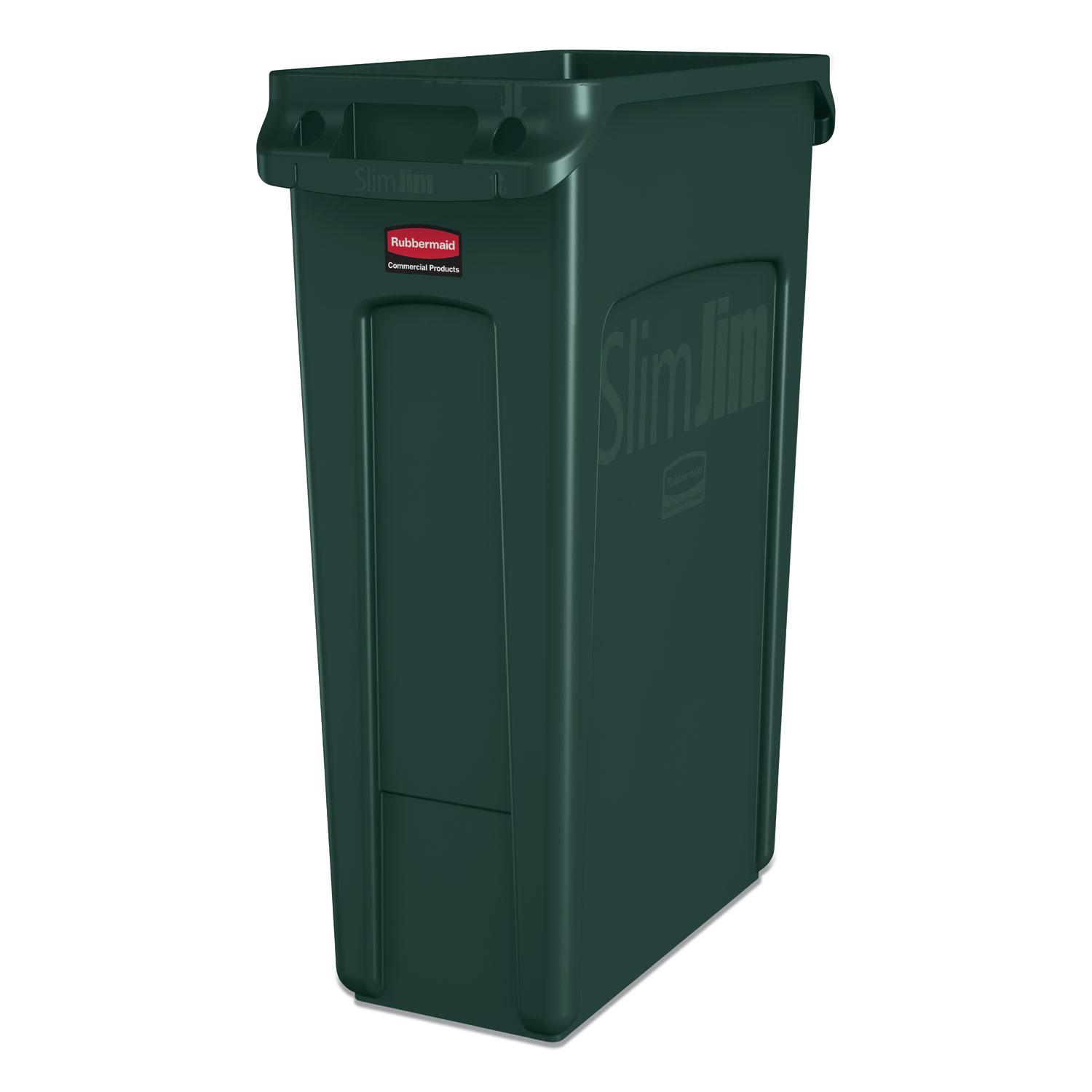 Rubbermaid® Commercial Slim Jim Receptacle with Venting Channels, Rectangular, Plastic, 23 gal, Dark Green