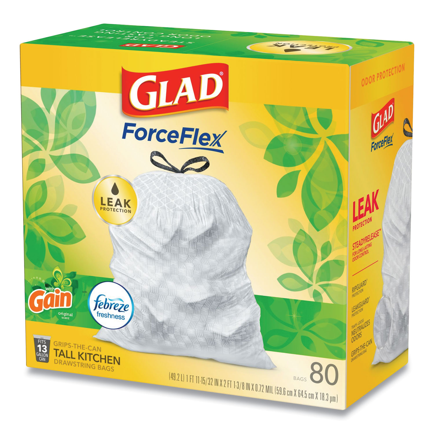 Glad® ForceFlex® 13 Gal. Tall Kitchen Drawstring w/Gain 80 ct. Box