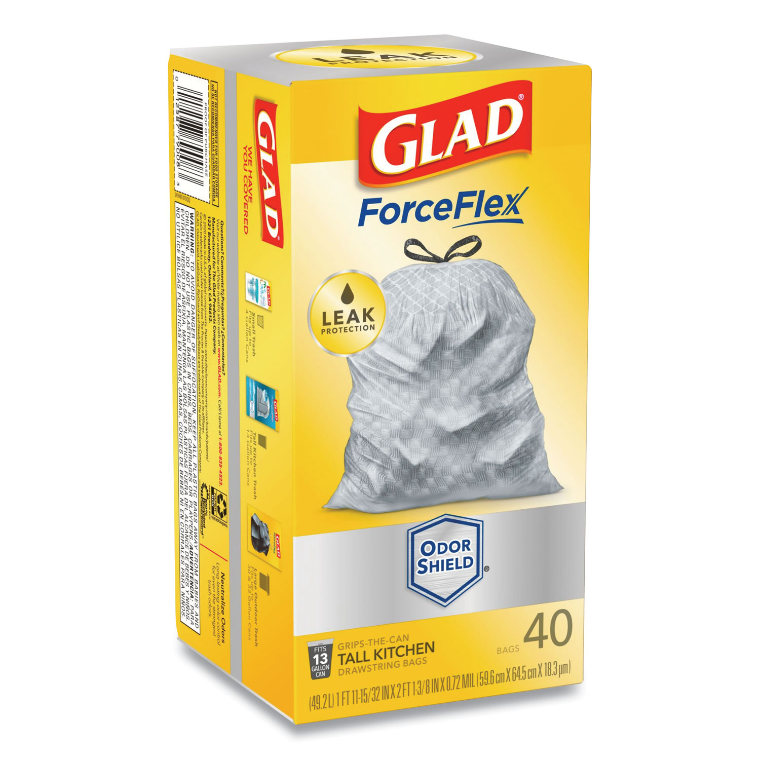 Glad ForceFlex 13 Gallon Tall Kitchen Trash Bags, Unscented, 40 Bags -  Yahoo Shopping