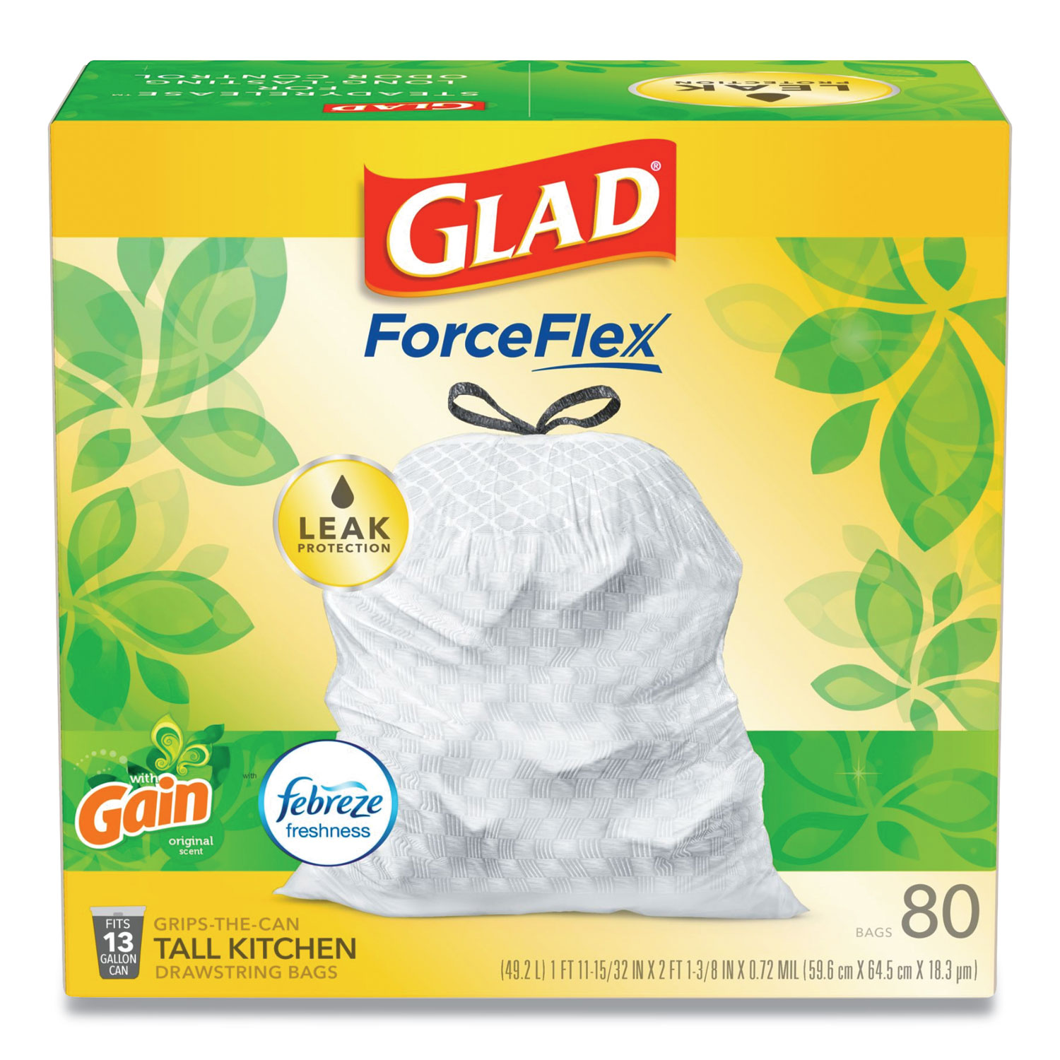 Glad ForceFlex Tall Kitchen Bags, Drawstring, Grips-the-Can, with Gain Original Scent - 110 bags