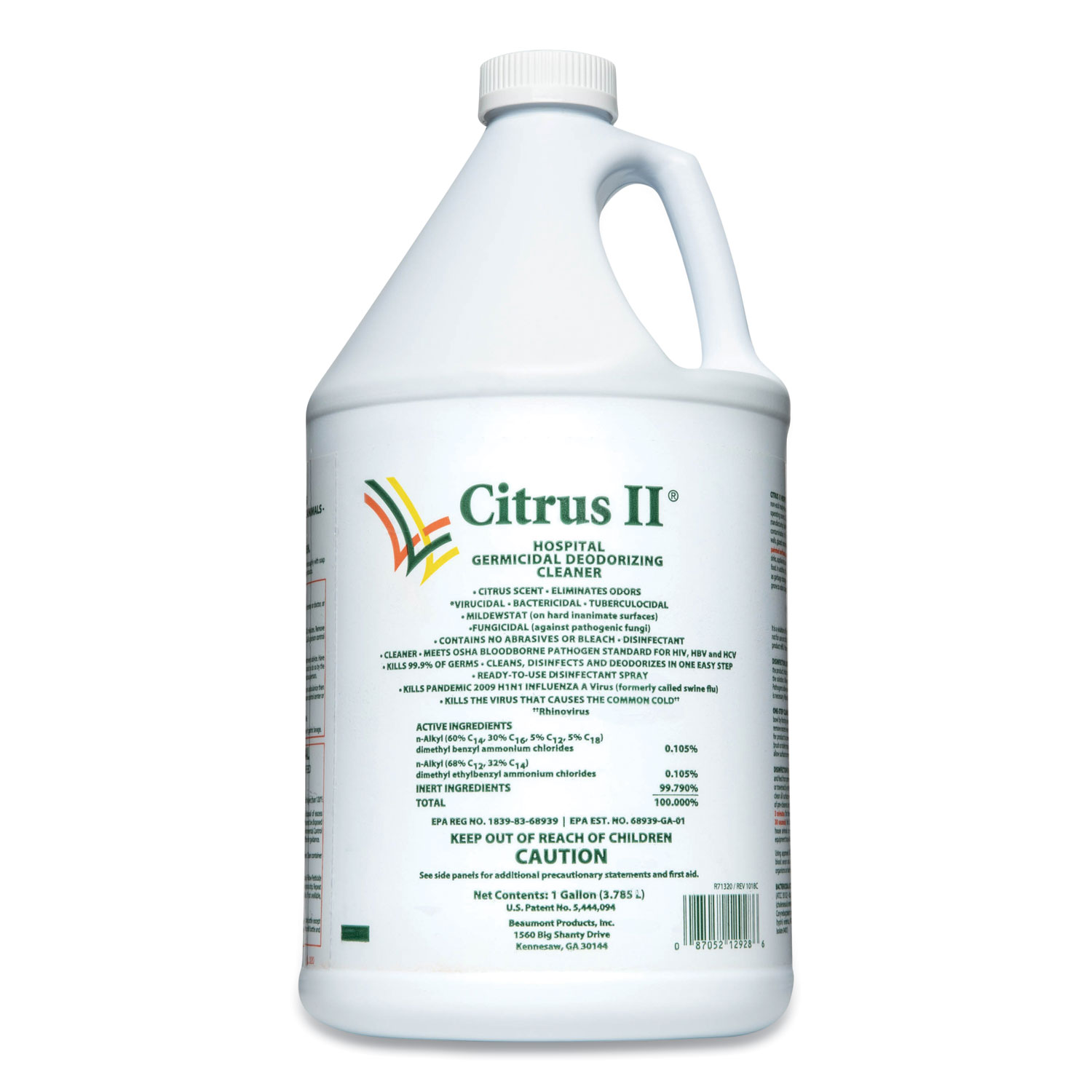  Citrus II 633712928 Hospital Germicidal Deodorizing Cleaner, Citrus Scented, 1 gal Bottle, 4/Carton (BMT633712928) 