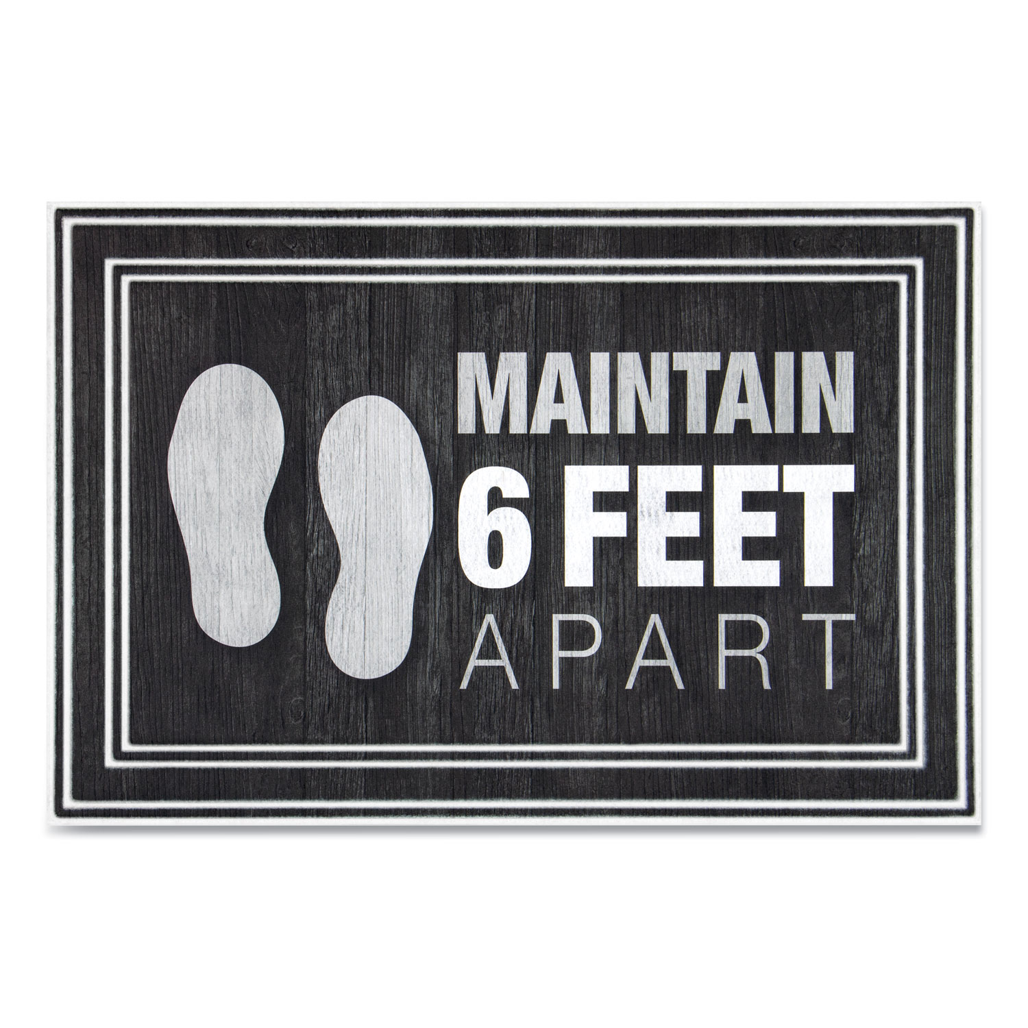 Apache Mills® Message Floor Mats, 24 x 36, Charcoal, Maintain 6 Feet Apart