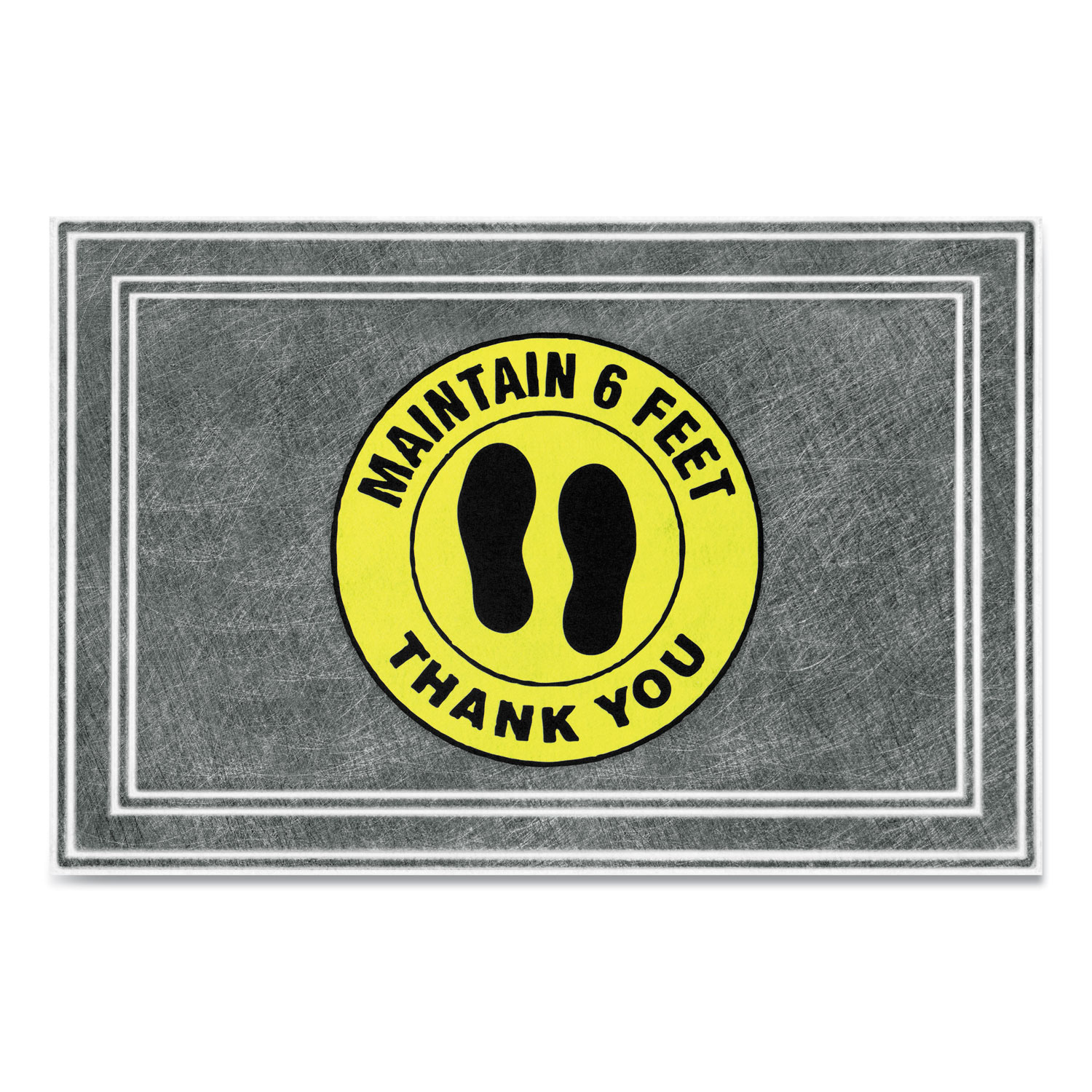 Apache Mills® Message Floor Mats, 24 x 36, Charcoal/Yellow, Maintain 6 Feet Thank You