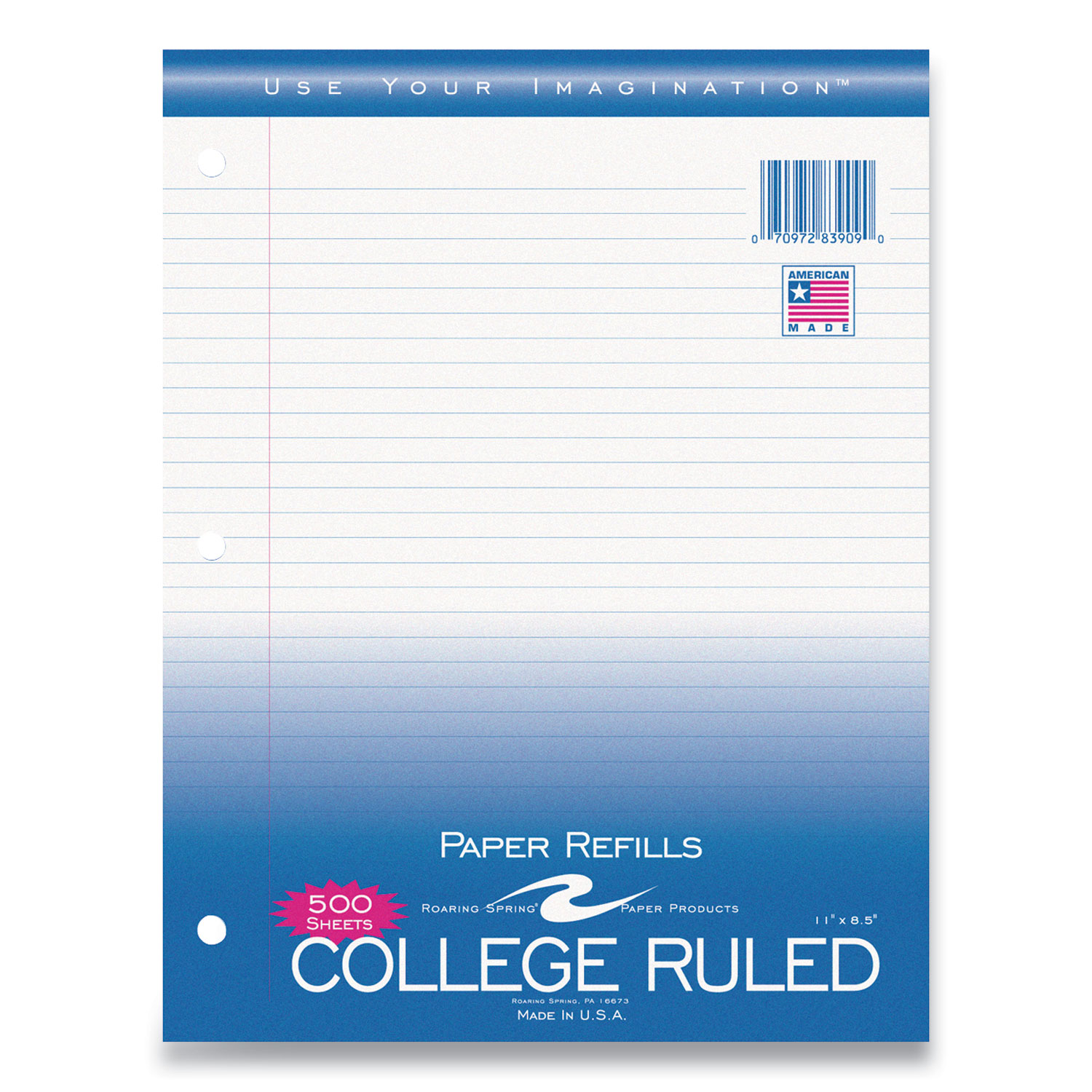  Roaring Spring 83909 Notebook Filler Paper, 8.5 x 11, College Rule, 500/Pack (ROA580507) 
