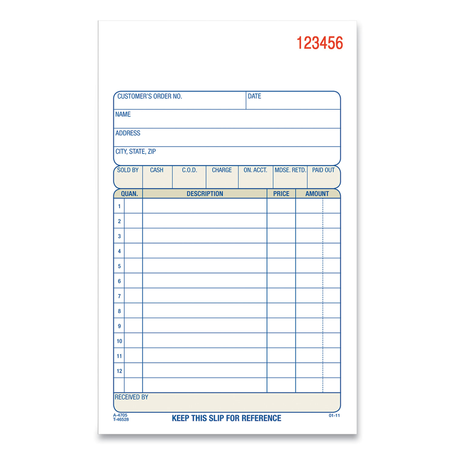 Adams® Three-Part Sales Book, Carbonless, 4.19 x 7.19, 50 Sets/Pad, 10 Pads/Carton