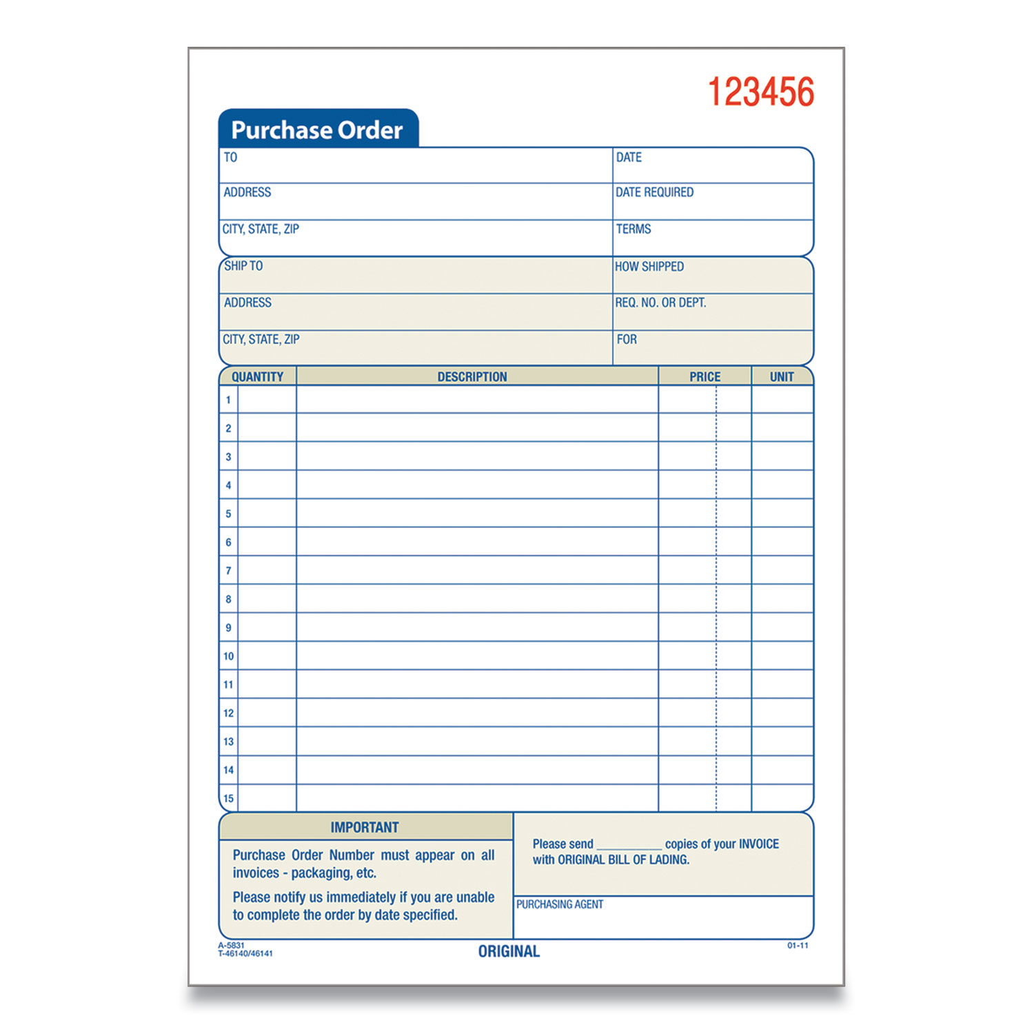  Adams TC5831-10 Three-Part Purchase Order Book, 5.56 x 7.94, 50 Sets/Pad, 10 Pads/Box (ABF446738) 