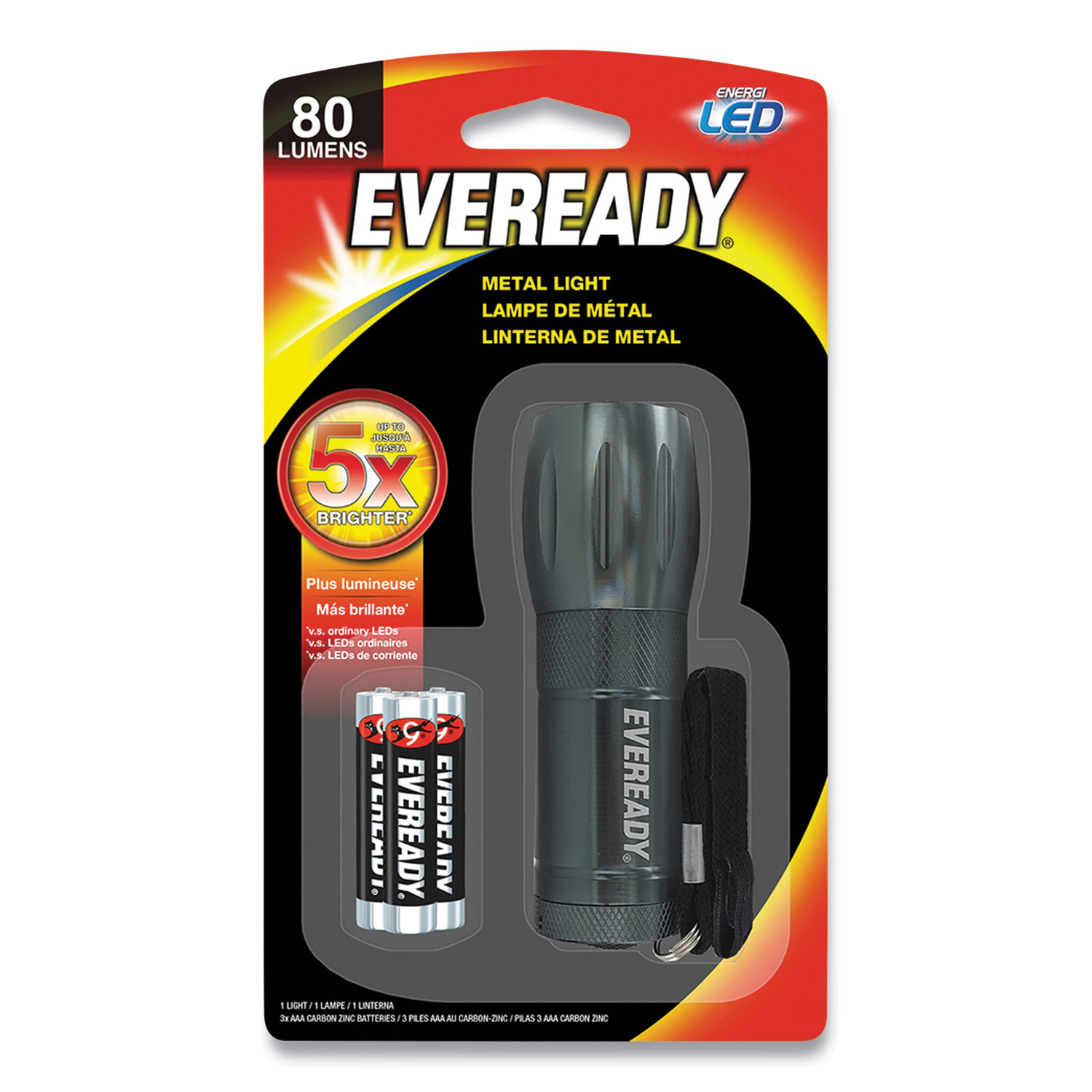 Eveready® Compact LED Metal Flashlight, 3 AAA (Included), Silver