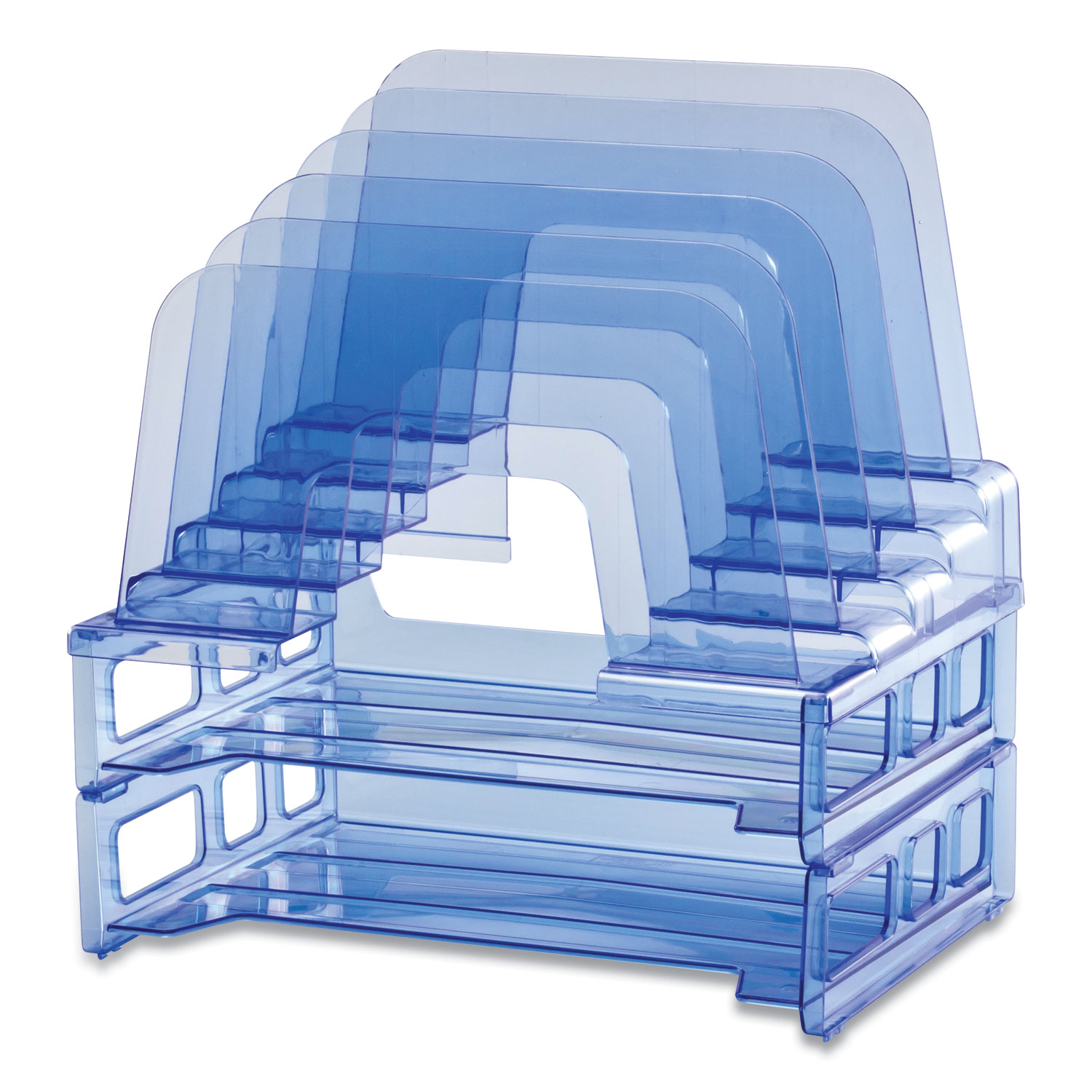 Officemate Blue Glacier Desktop File Organizer, 7 Sections, Letter-Size, 12.5 x 8.63 x 10.75, Blue