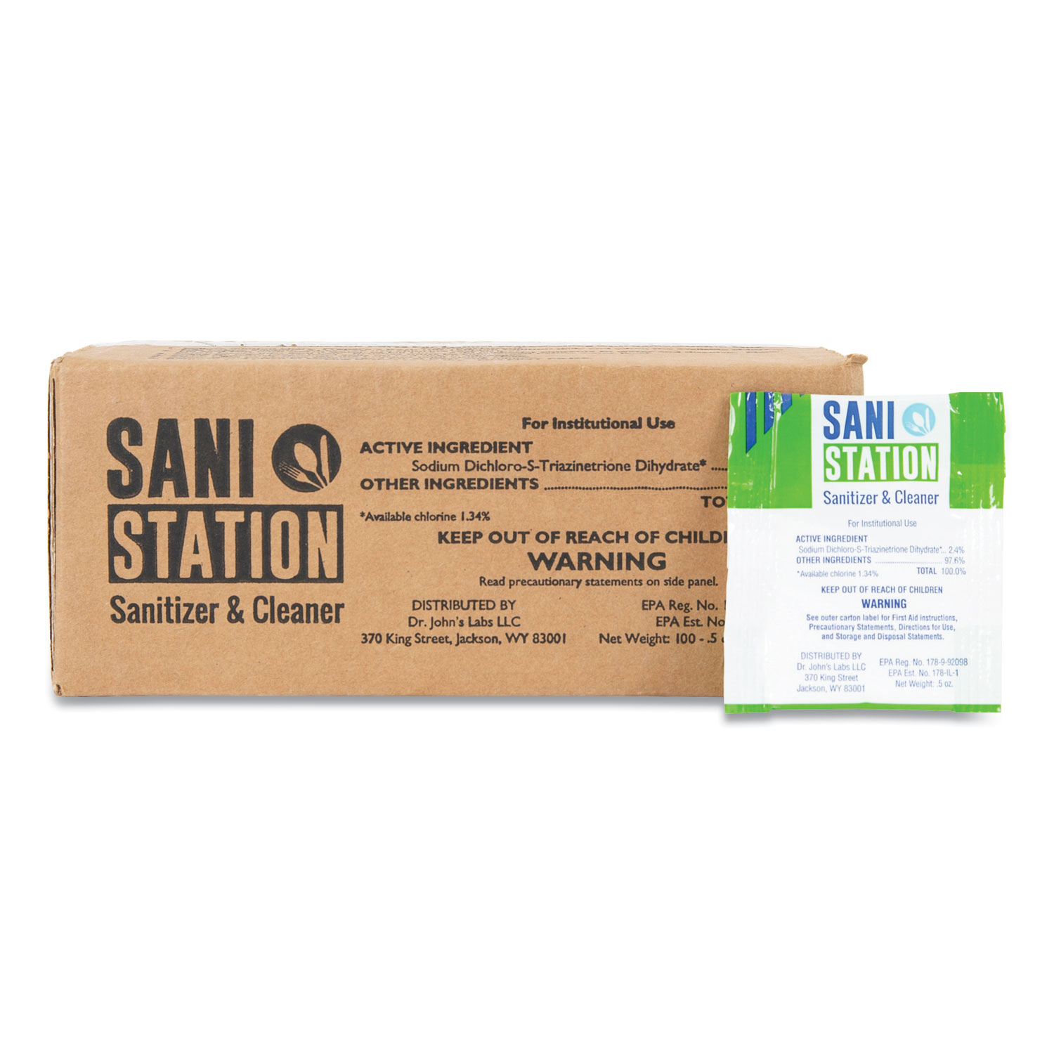  San Jamar SANIS05-100 Sani Station Sanitizer and Cleaner, 0.5 oz Packets, 100/Pack (SJMSANIS05100) 