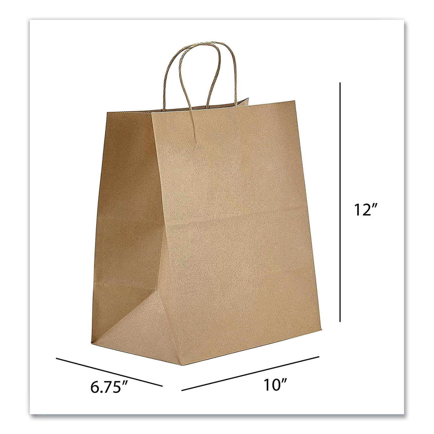  Prime Time Packaging NK10712 Kraft Paper Bags, Bistro, 10 x 6.75 x 12, Natural, 250/Carton (PTENK10712) 