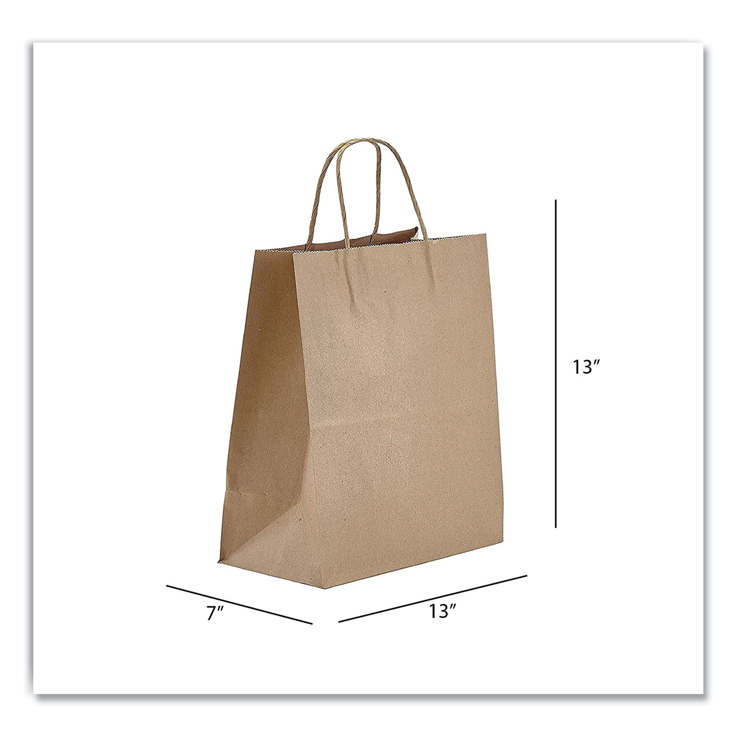  Prime Time Packaging NK13713 Kraft Paper Bags, Jr. Mart, 13 x 7 x 13, Natural, 250/Carton (PTENK13713) 