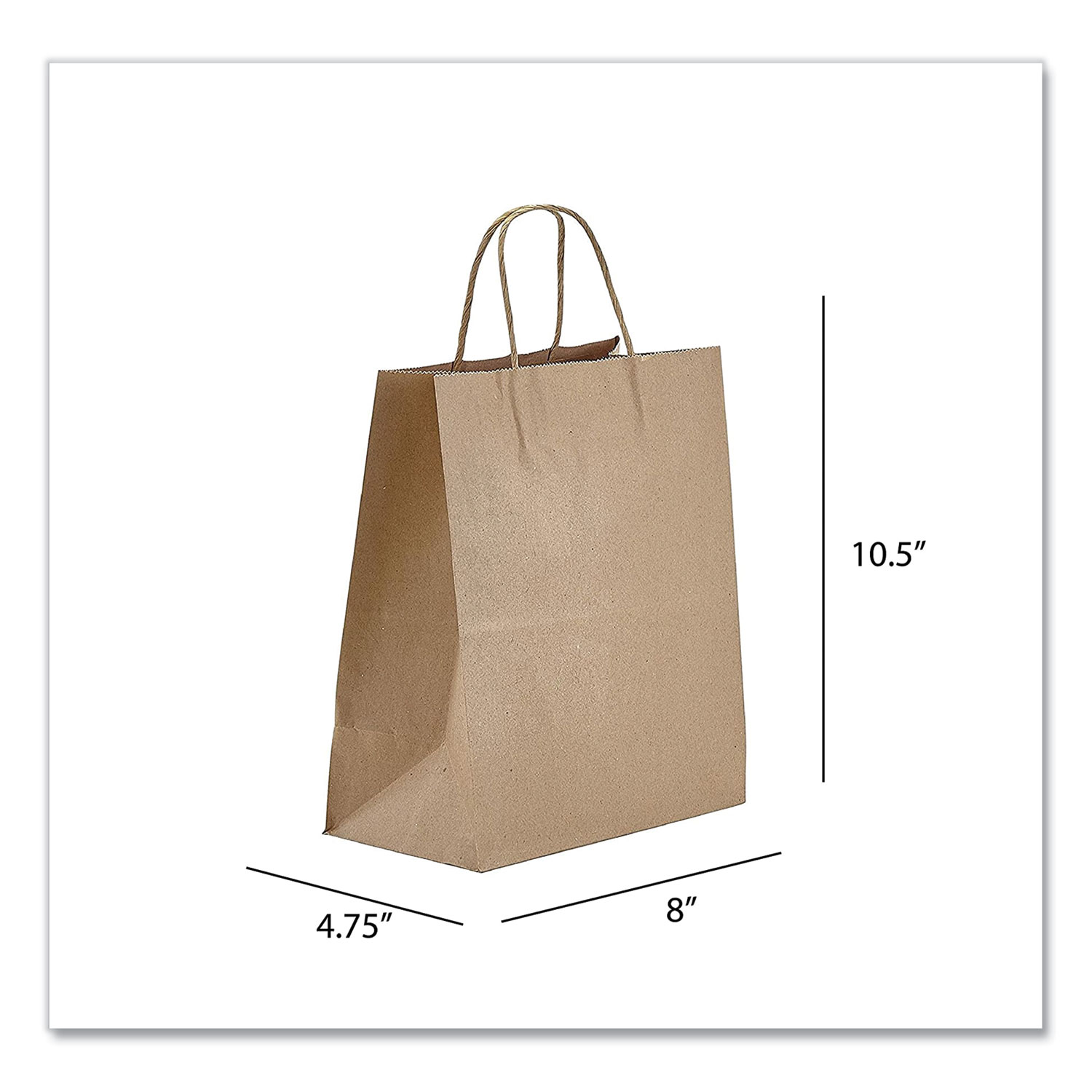 Prime Time Packaging Kraft Paper Bags, Tempo, 8 x 4.75 x 10.5, Natural, 250/Carton