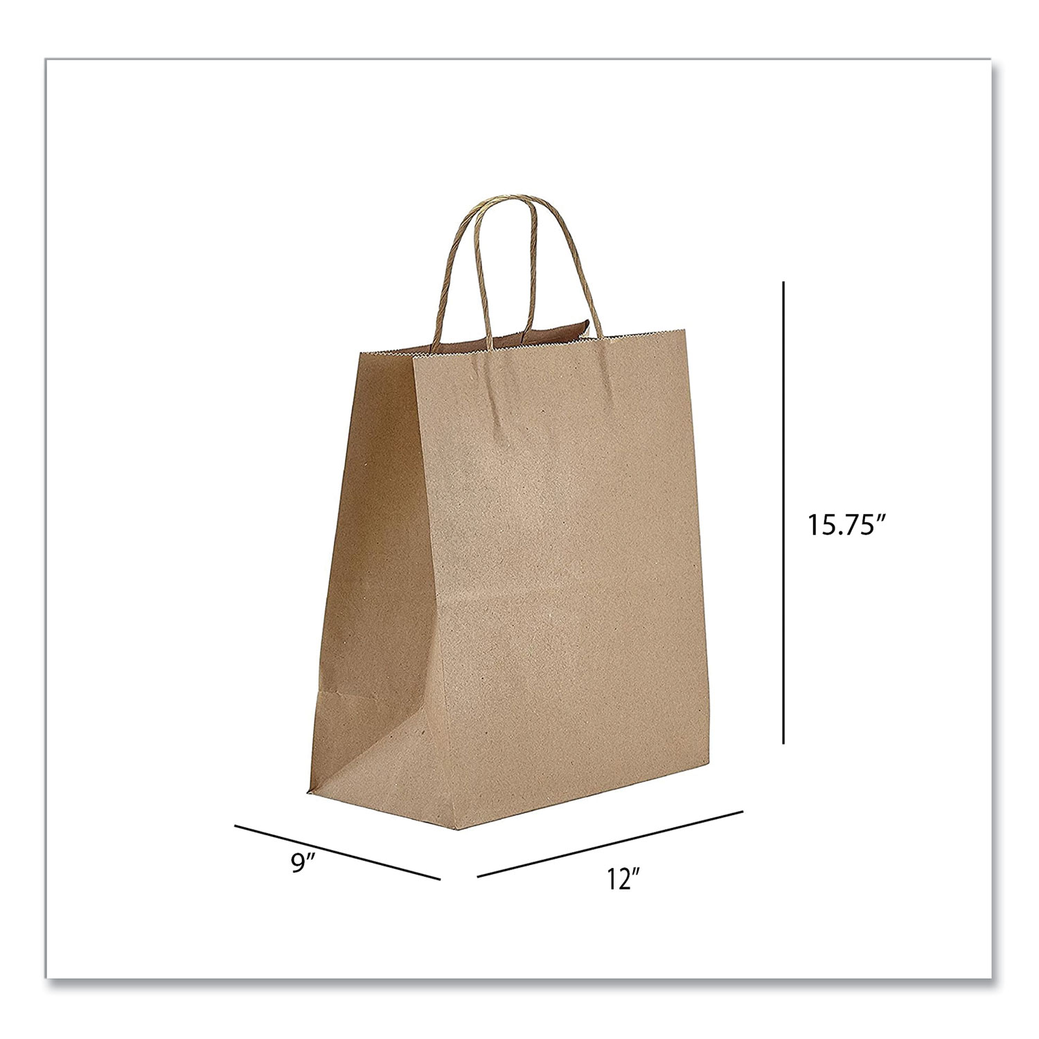  Prime Time Packaging NK12916 Kraft Paper Bags, Regal, 12 x 9 x 15.75, Natural, 200/Carton (PTENK12916) 