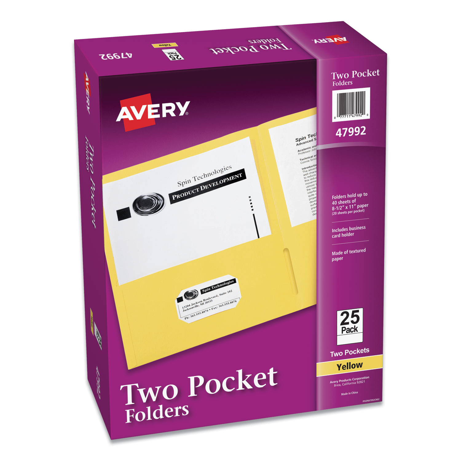 Two-Pocket Folder, 40-Sheet Capacity, 11 x 8.5, Yellow, 25/Box - Zerbee
