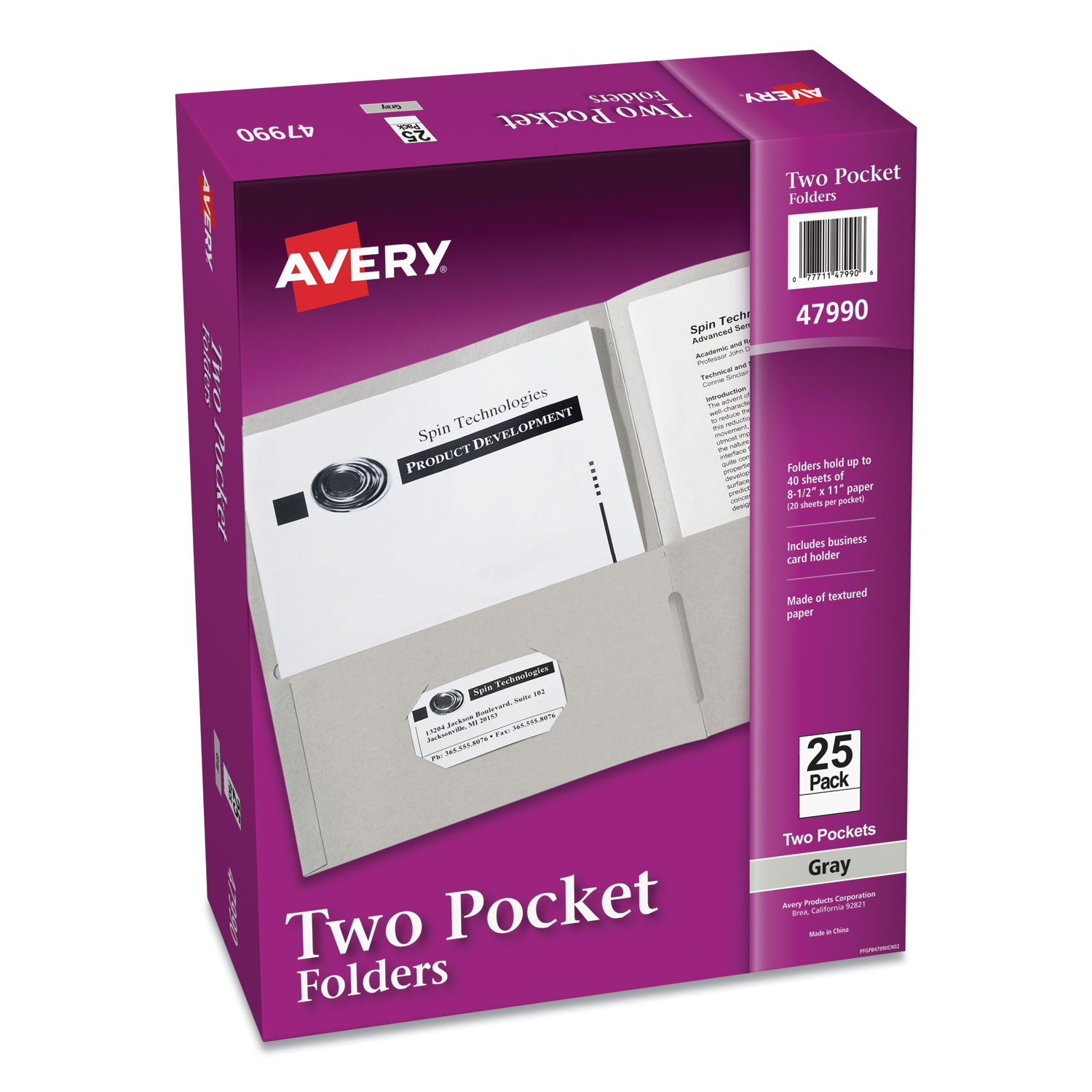 Avery Two-Pocket Folder, 40-Sheet Capacity, Gray, 25-box